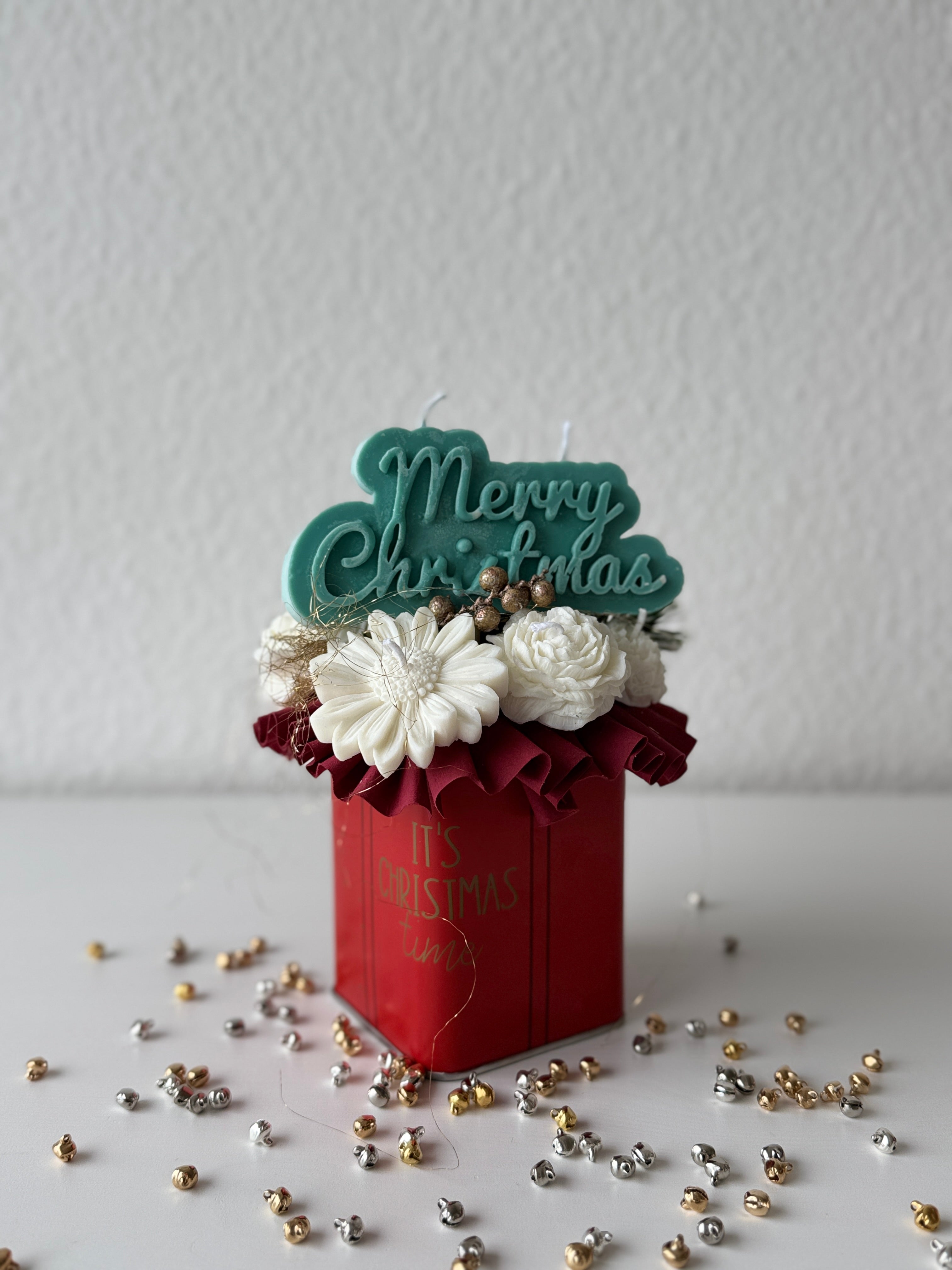 Blumenstrauß Merry Christmas weiß/grün