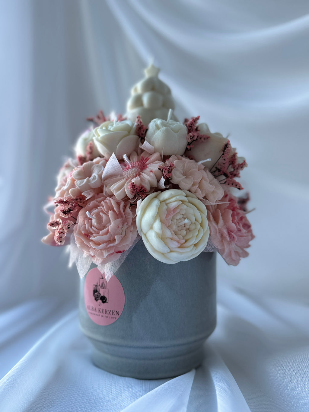Kerzenstrauss weiss/rosa gross