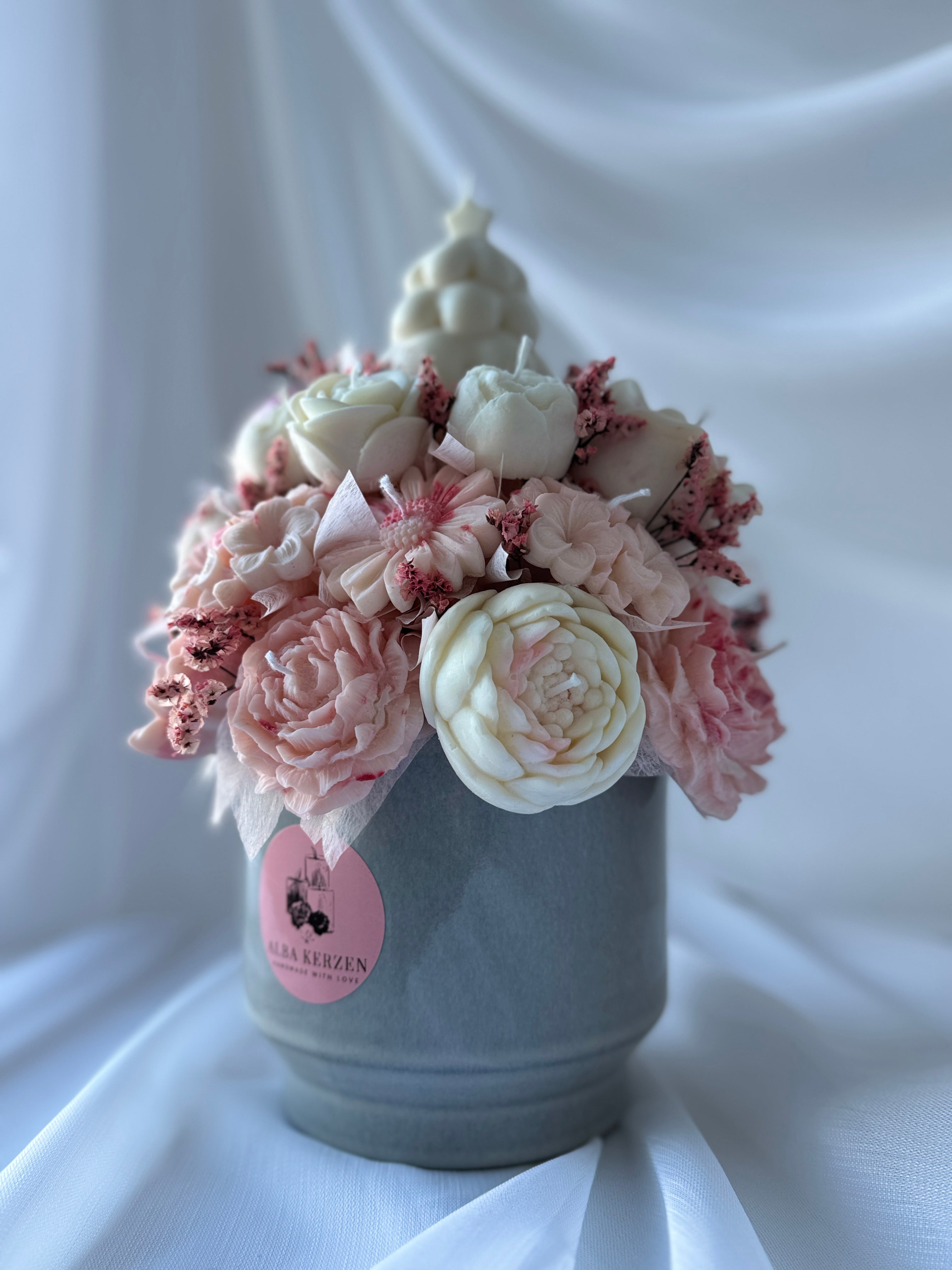 Kerzenstrauss weiss/rosa gross