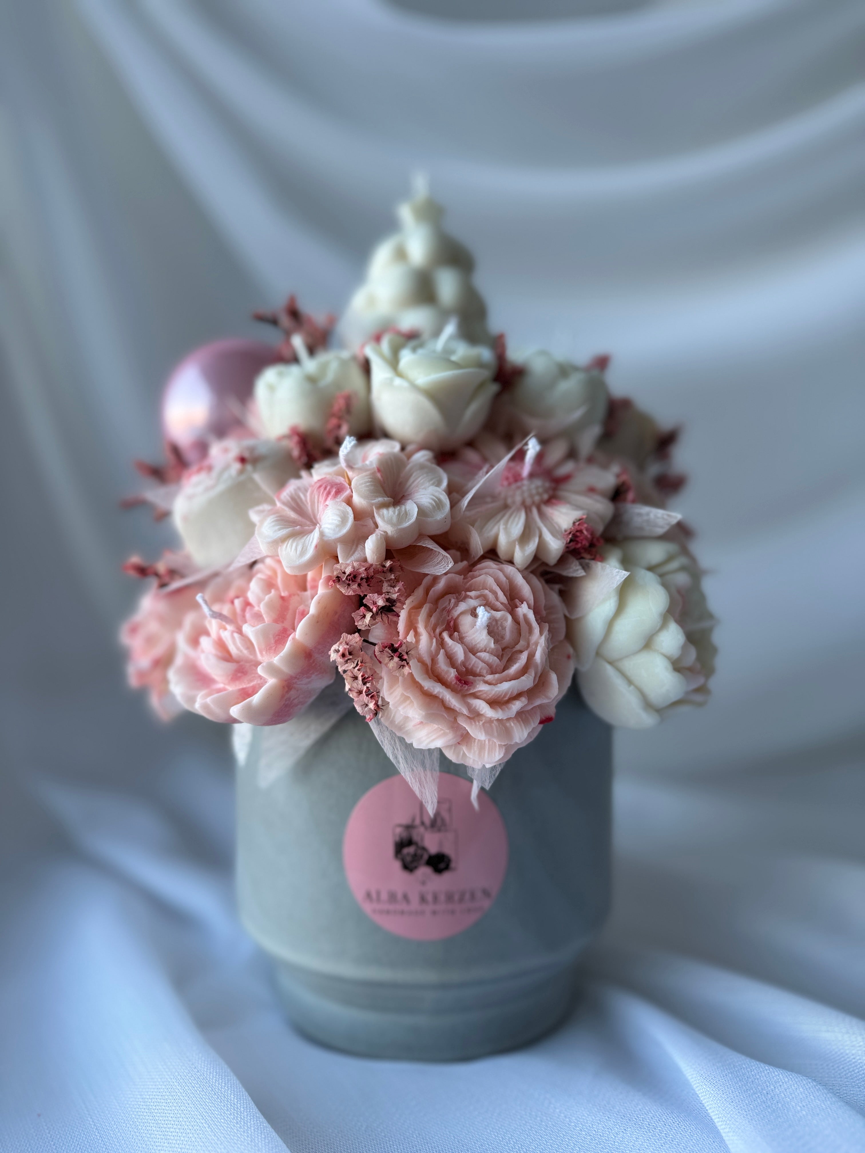 Kerzenstrauss weiss/rosa gross