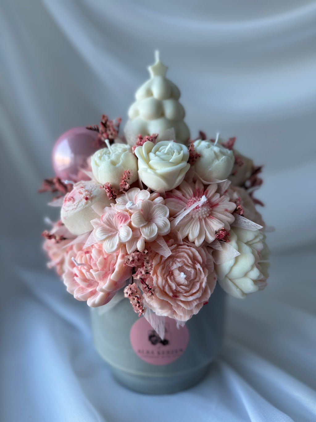 Kerzenstrauss weiss/rosa gross