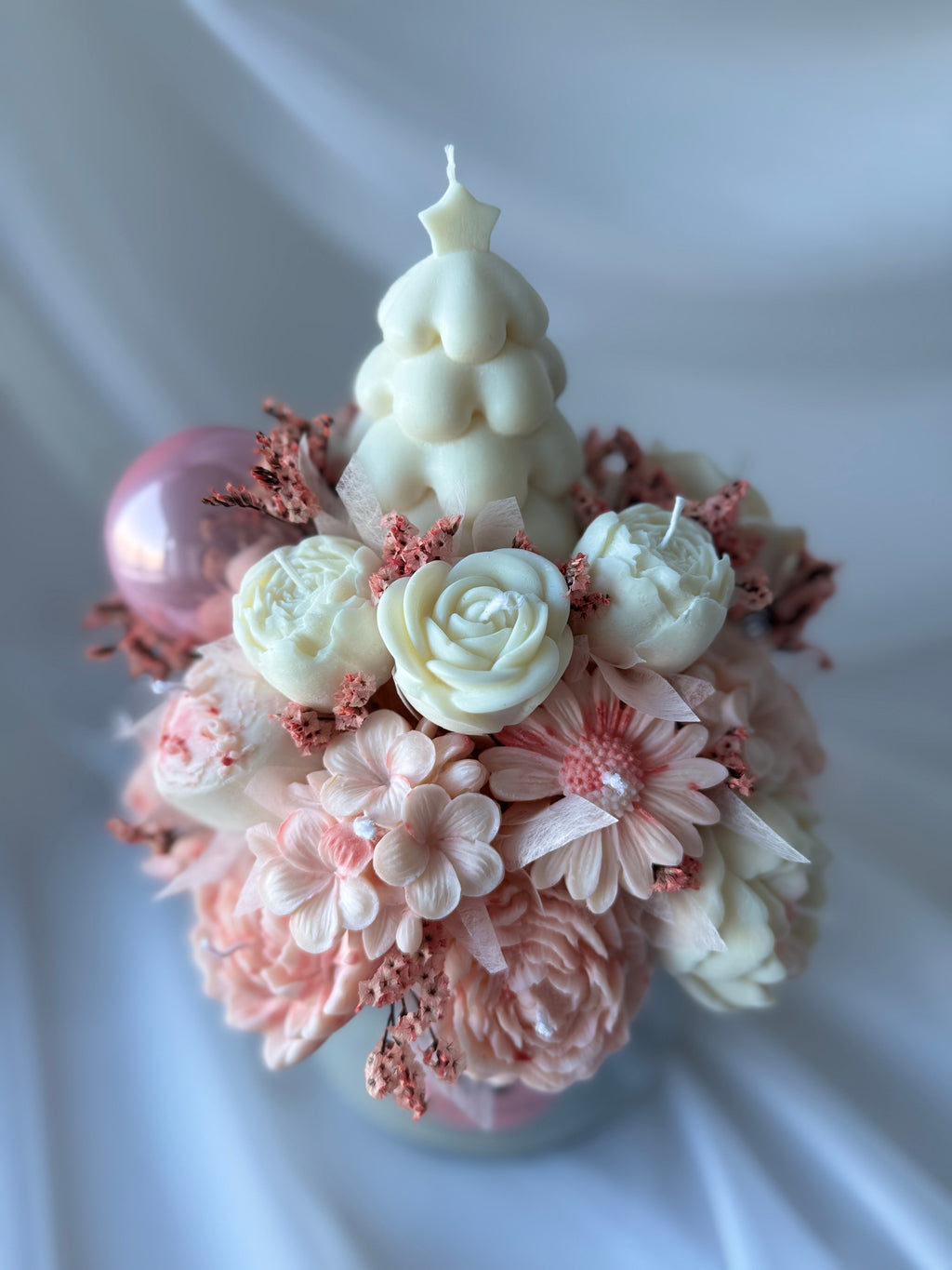 Kerzenstrauss weiss/rosa gross