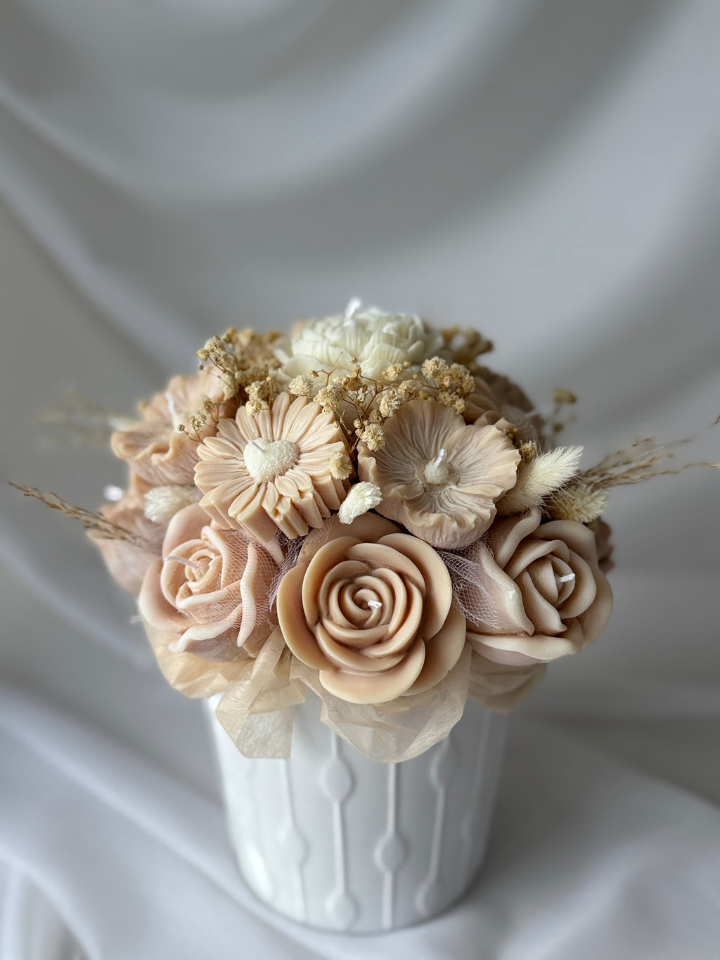 Kerzenstrauss Natur - Elegante Beige-Weiß Komposition