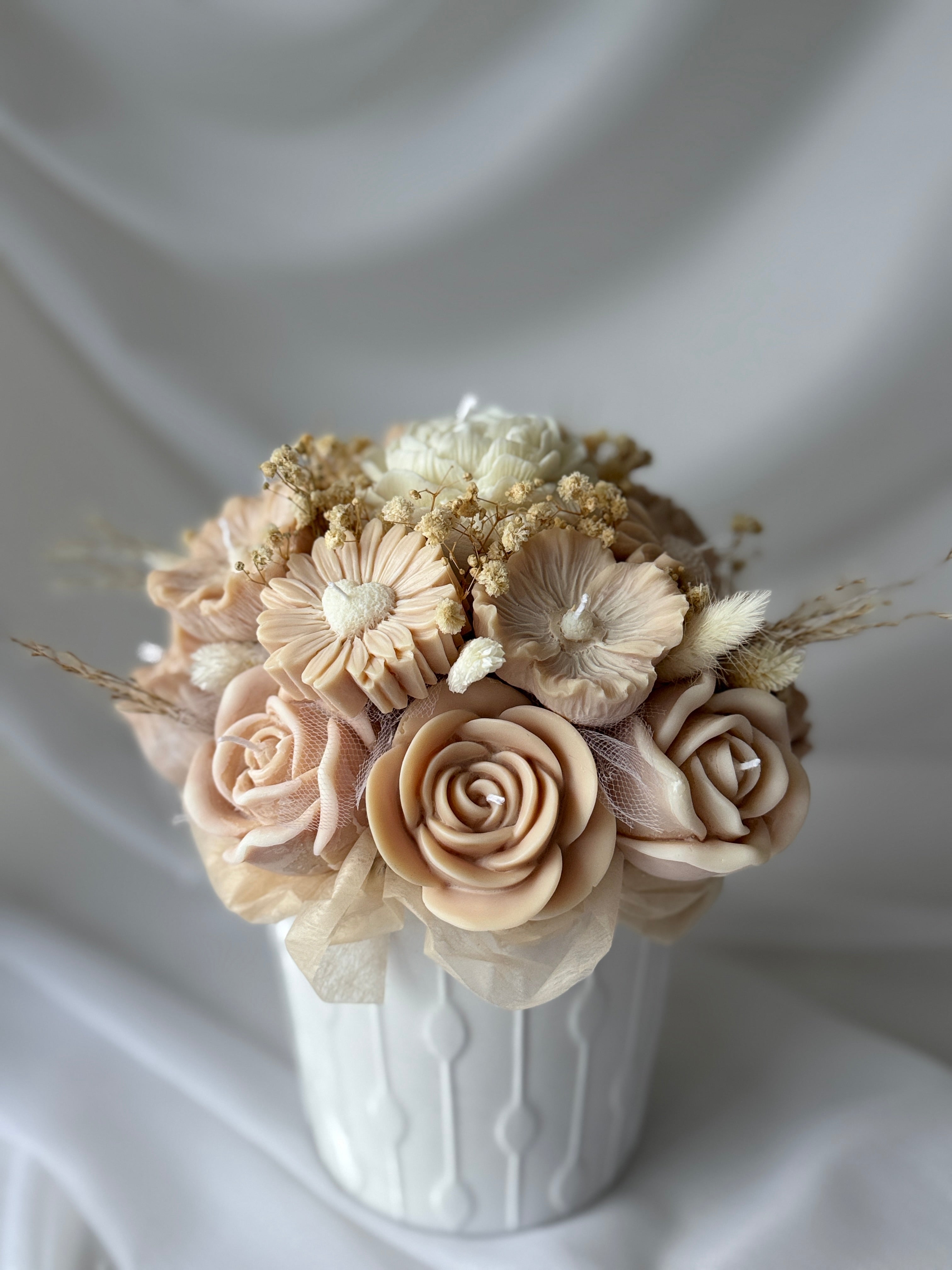 Kerzenstrauss Natur - Elegante Beige-Weiß Komposition