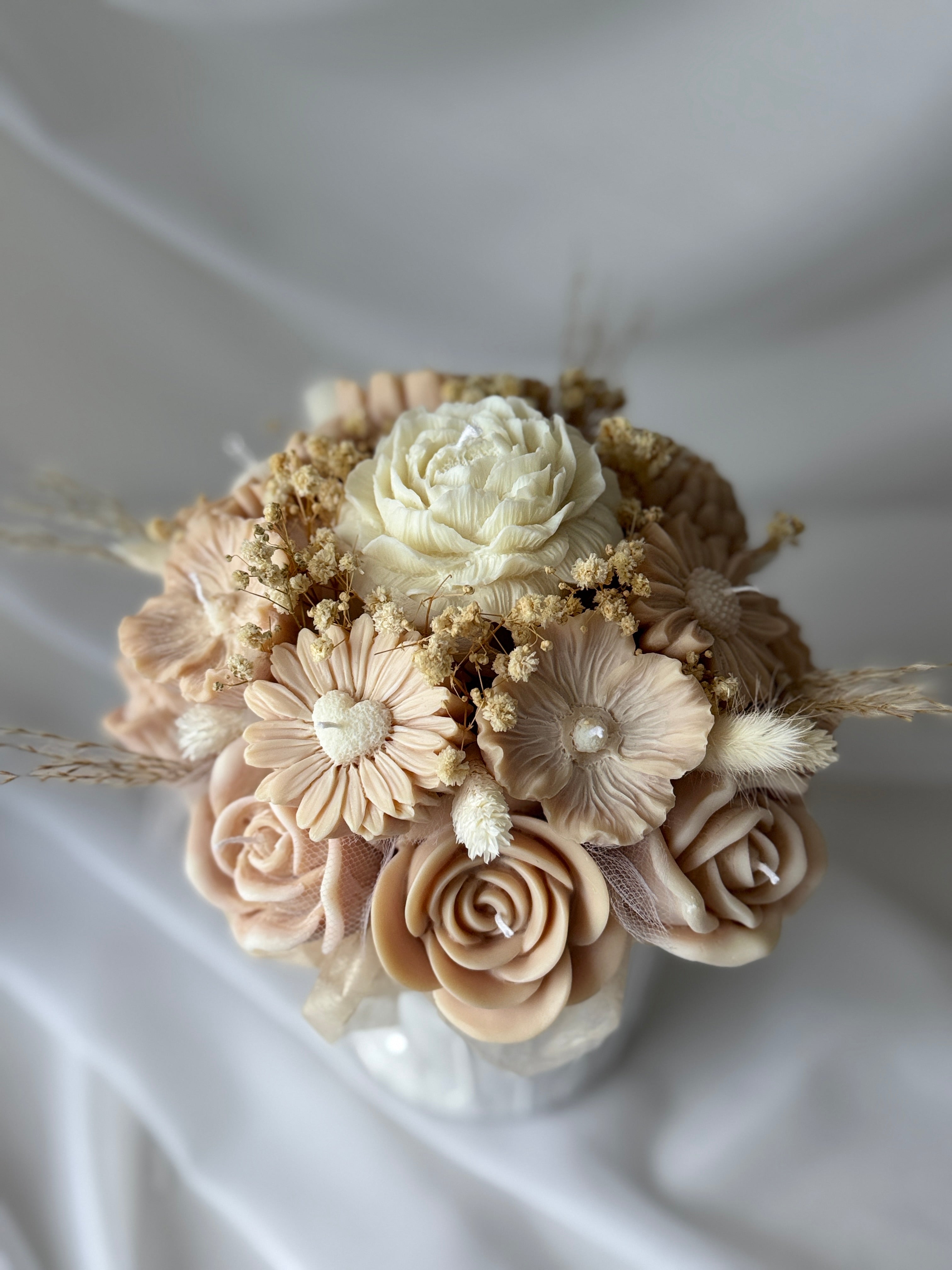 Kerzenstrauss Natur - Elegante Beige-Weiß Komposition