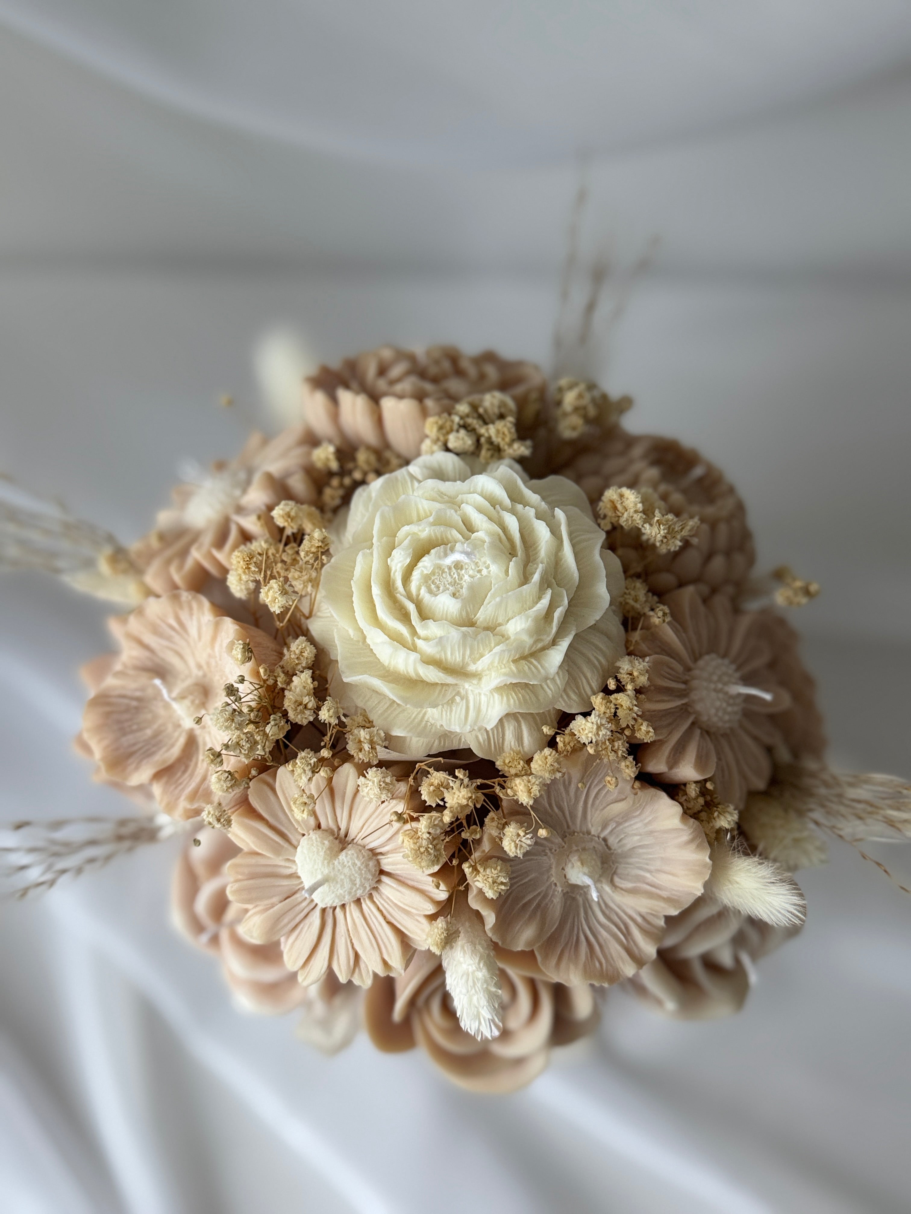 Kerzenstrauss Natur - Elegante Beige-Weiß Komposition