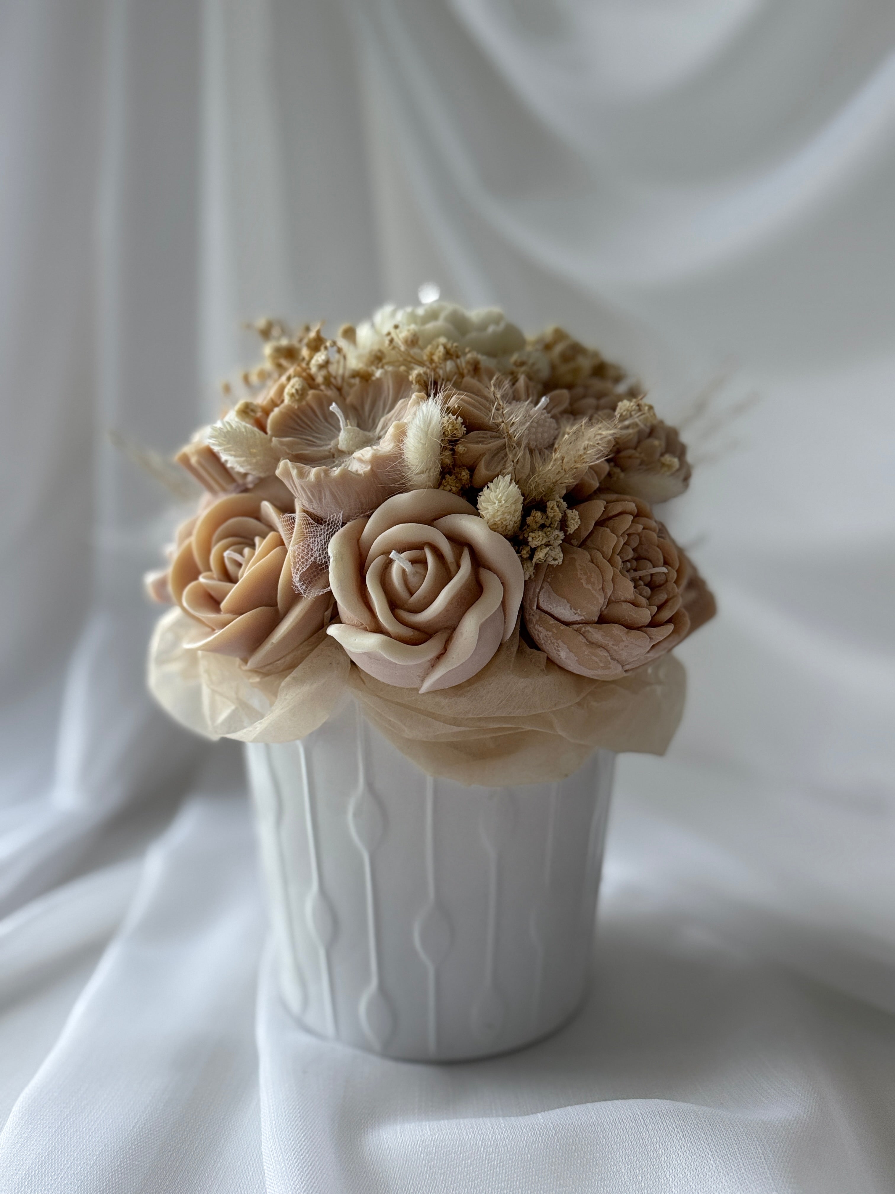 Kerzenstrauss Natur - Elegante Beige-Weiß Komposition