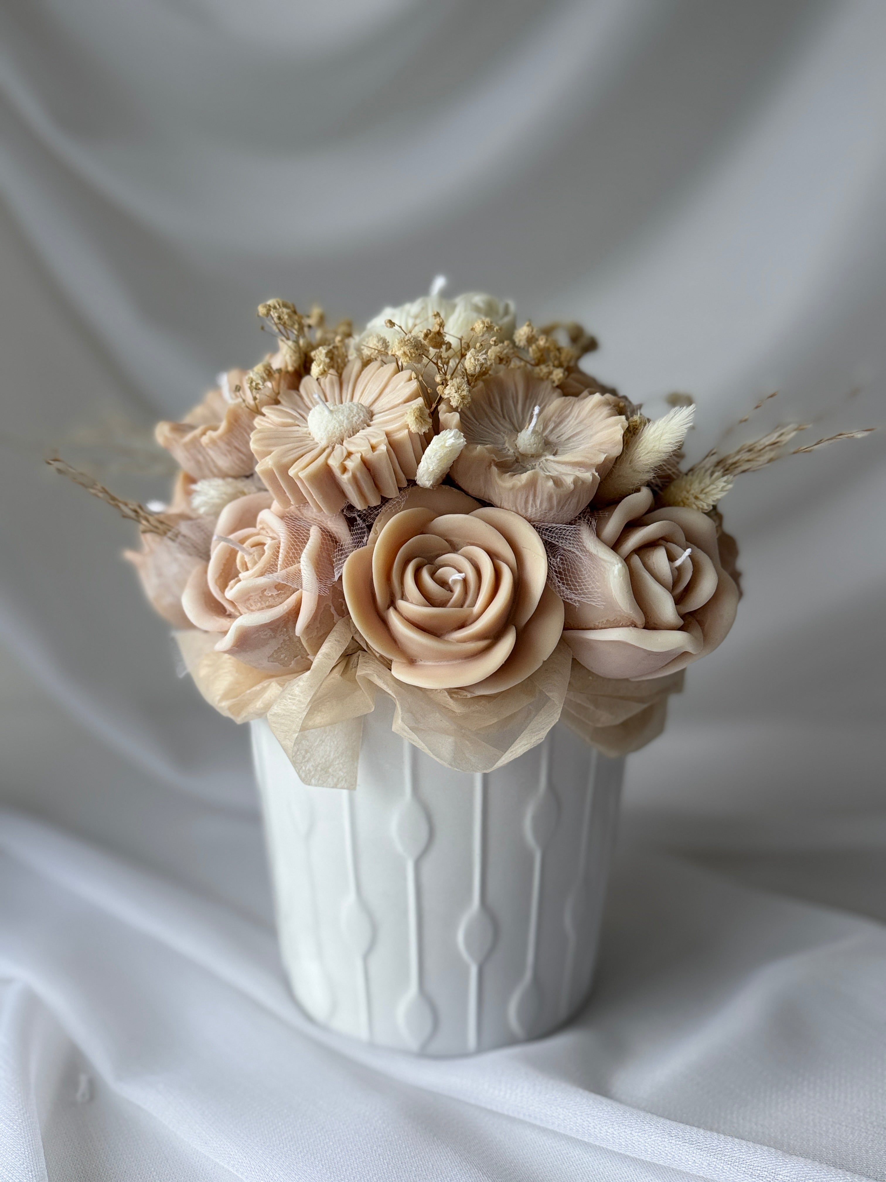 Kerzenstrauss Natur - Elegante Beige-Weiß Komposition