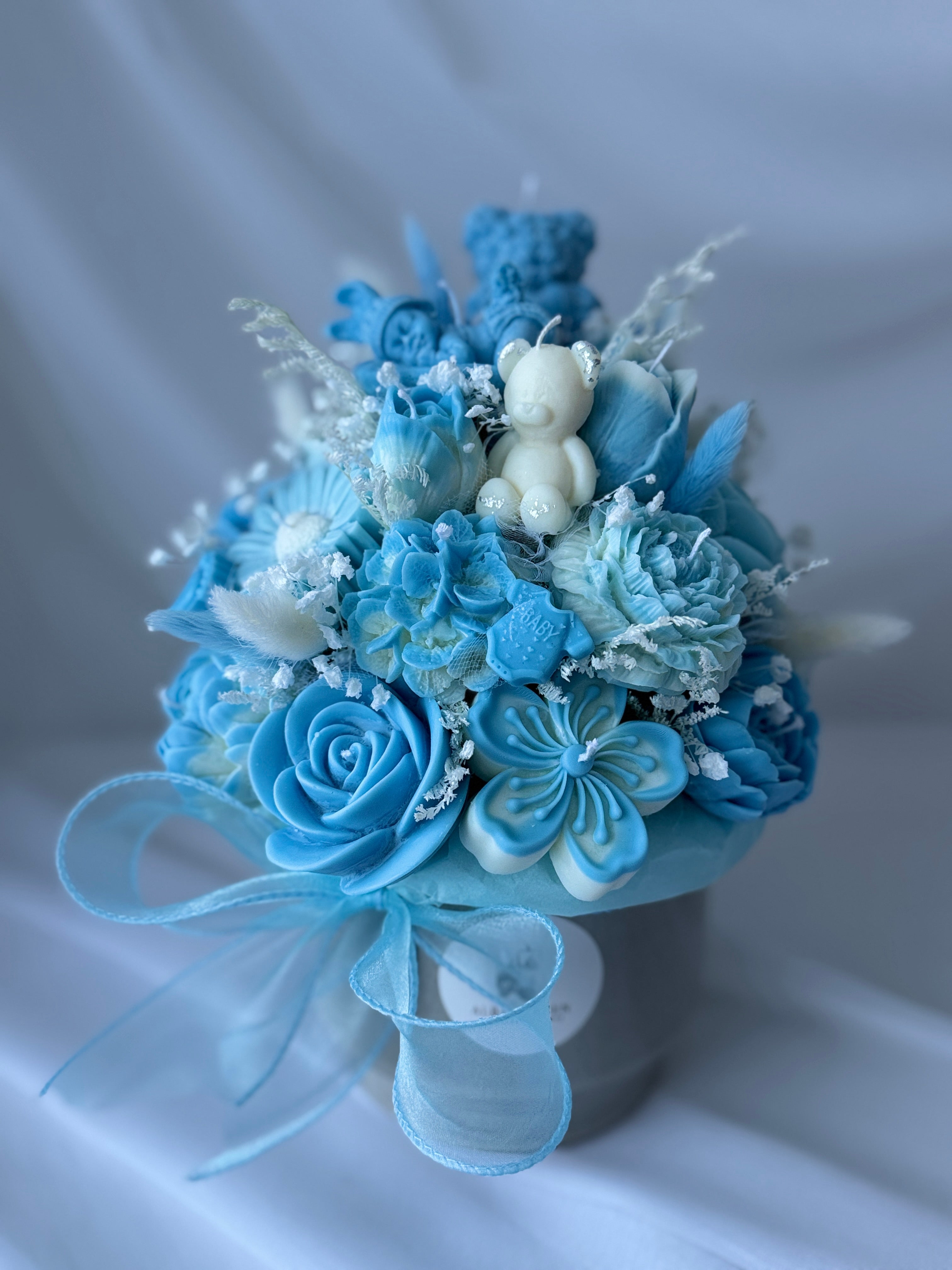 Kerzenstrauss Baby Boy Blau gross