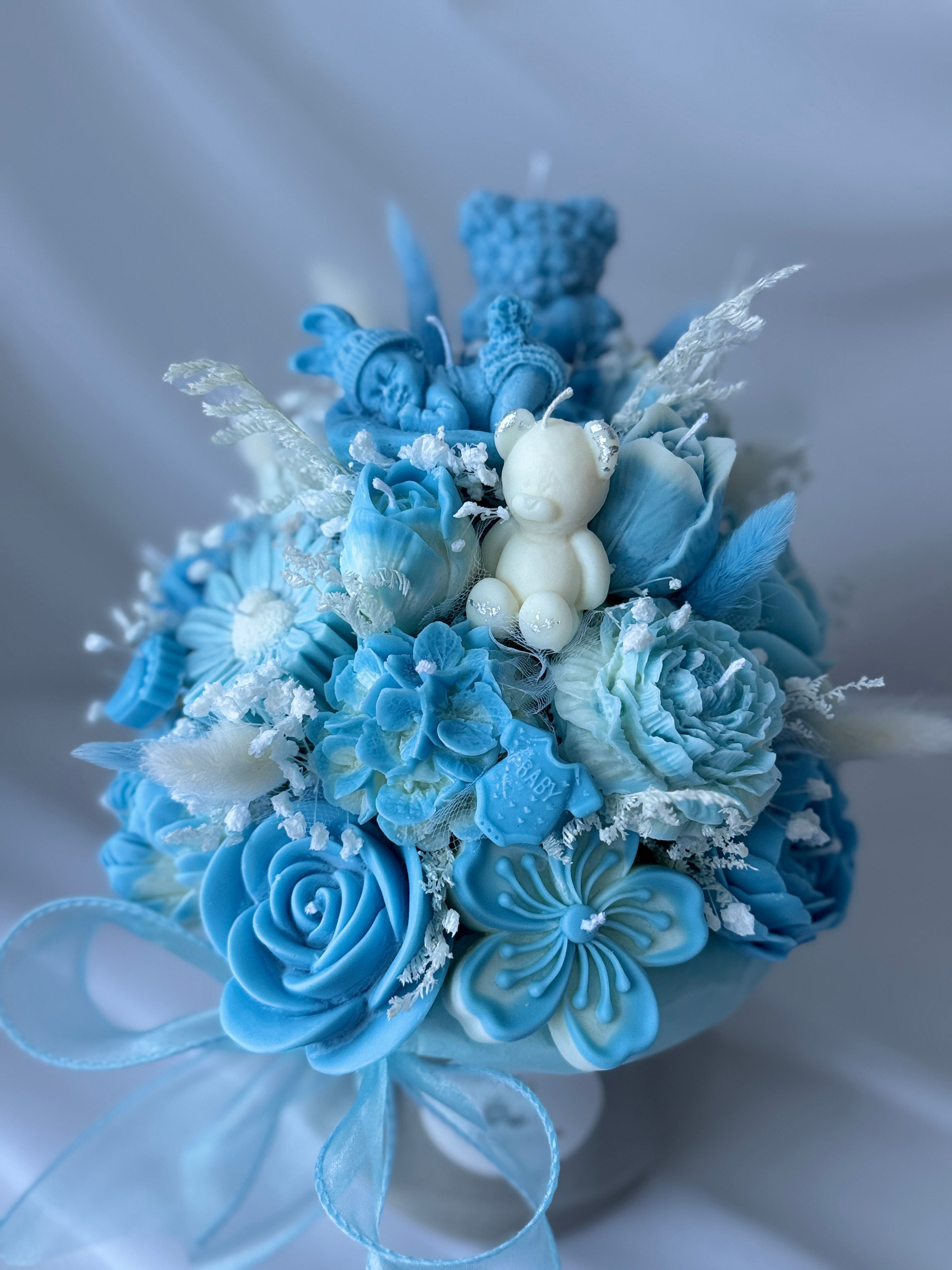 Kerzenstrauss Baby Boy Blau gross