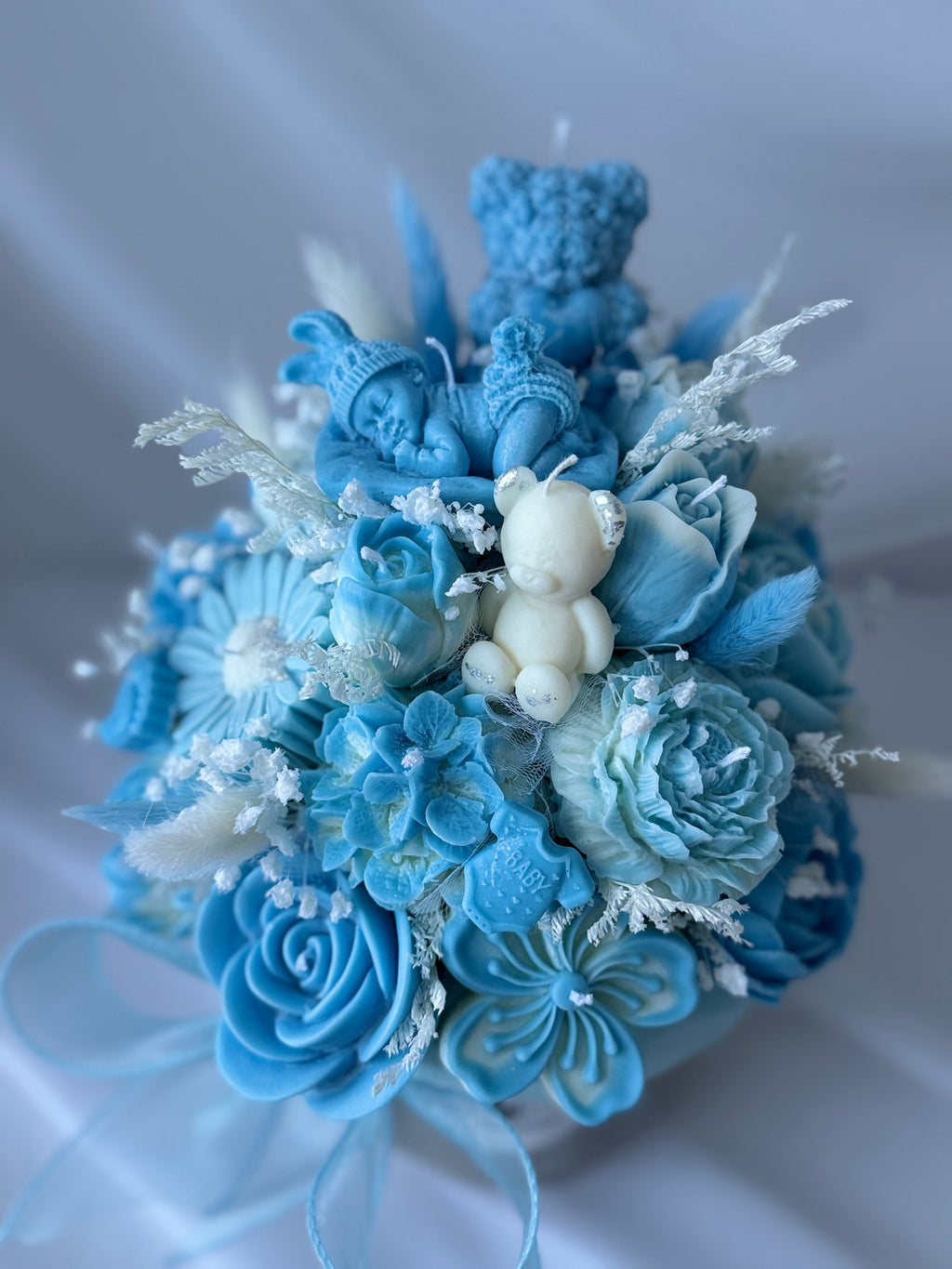 Kerzenstrauss Baby Boy Blau gross