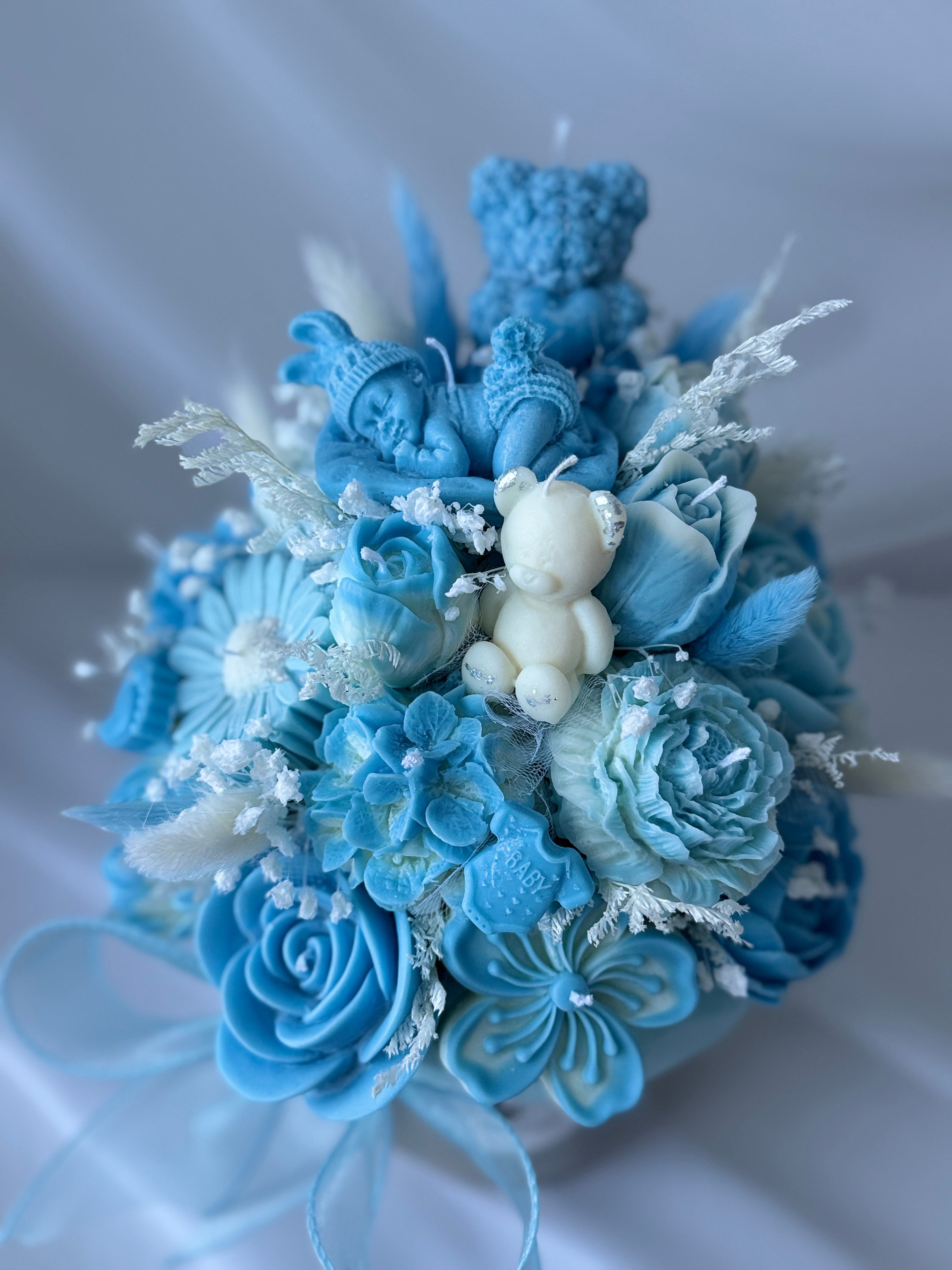 Kerzenstrauss Baby Boy Blau gross