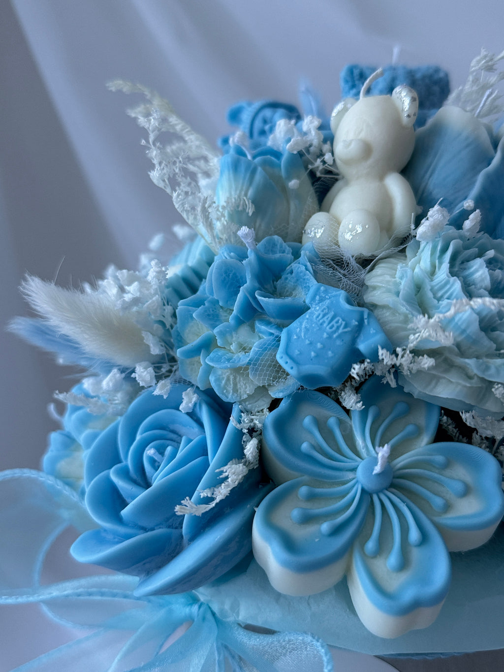 Kerzenstrauss Baby Boy Blau gross