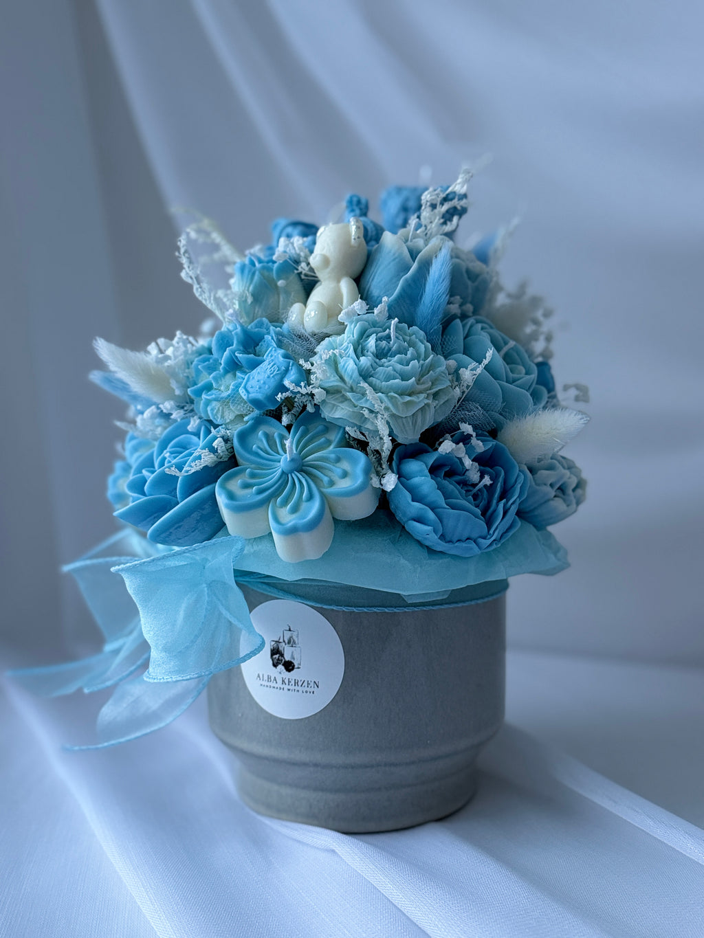 Kerzenstrauss Baby Boy Blau gross