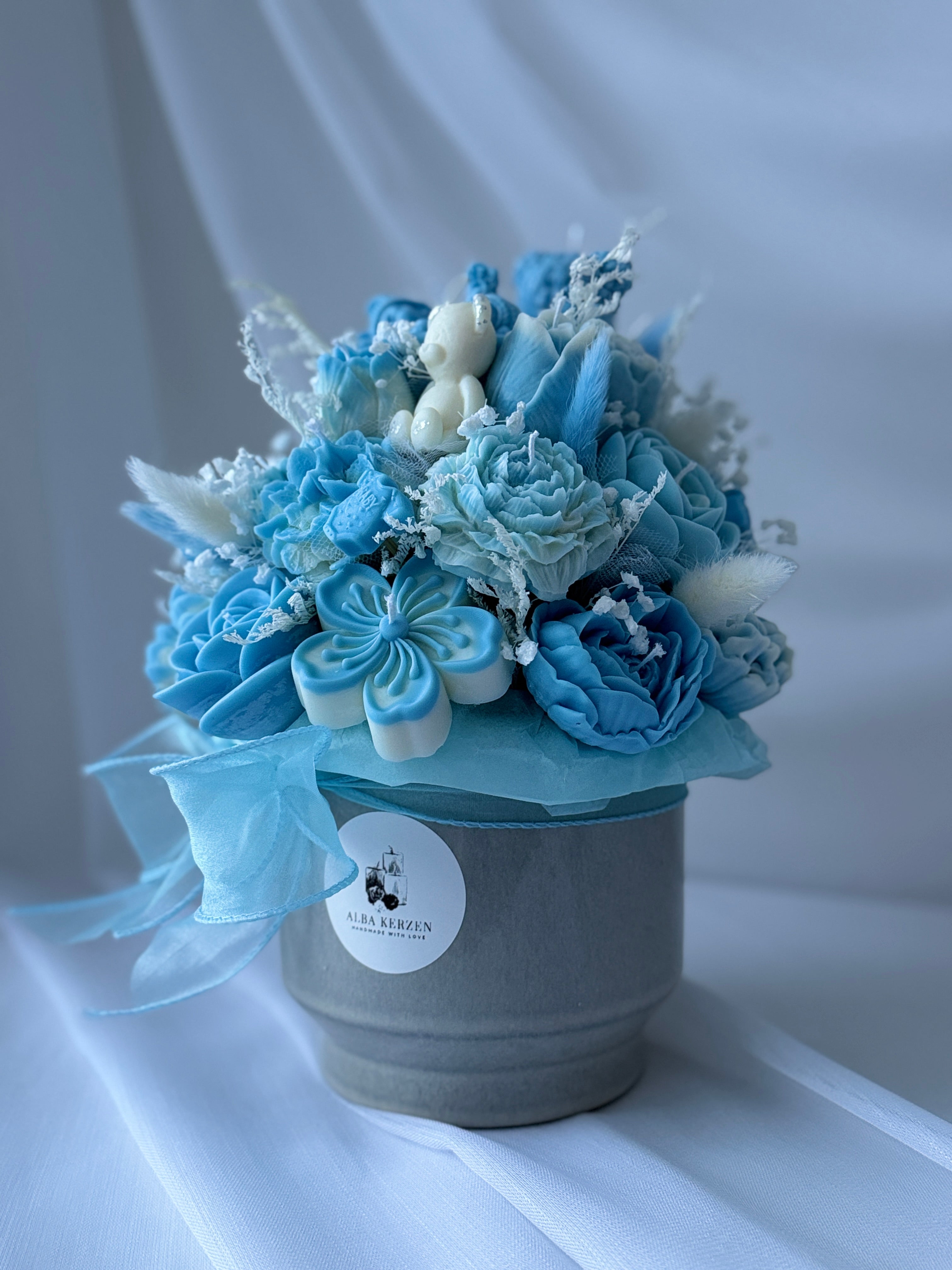 Kerzenstrauss Baby Boy Blau gross