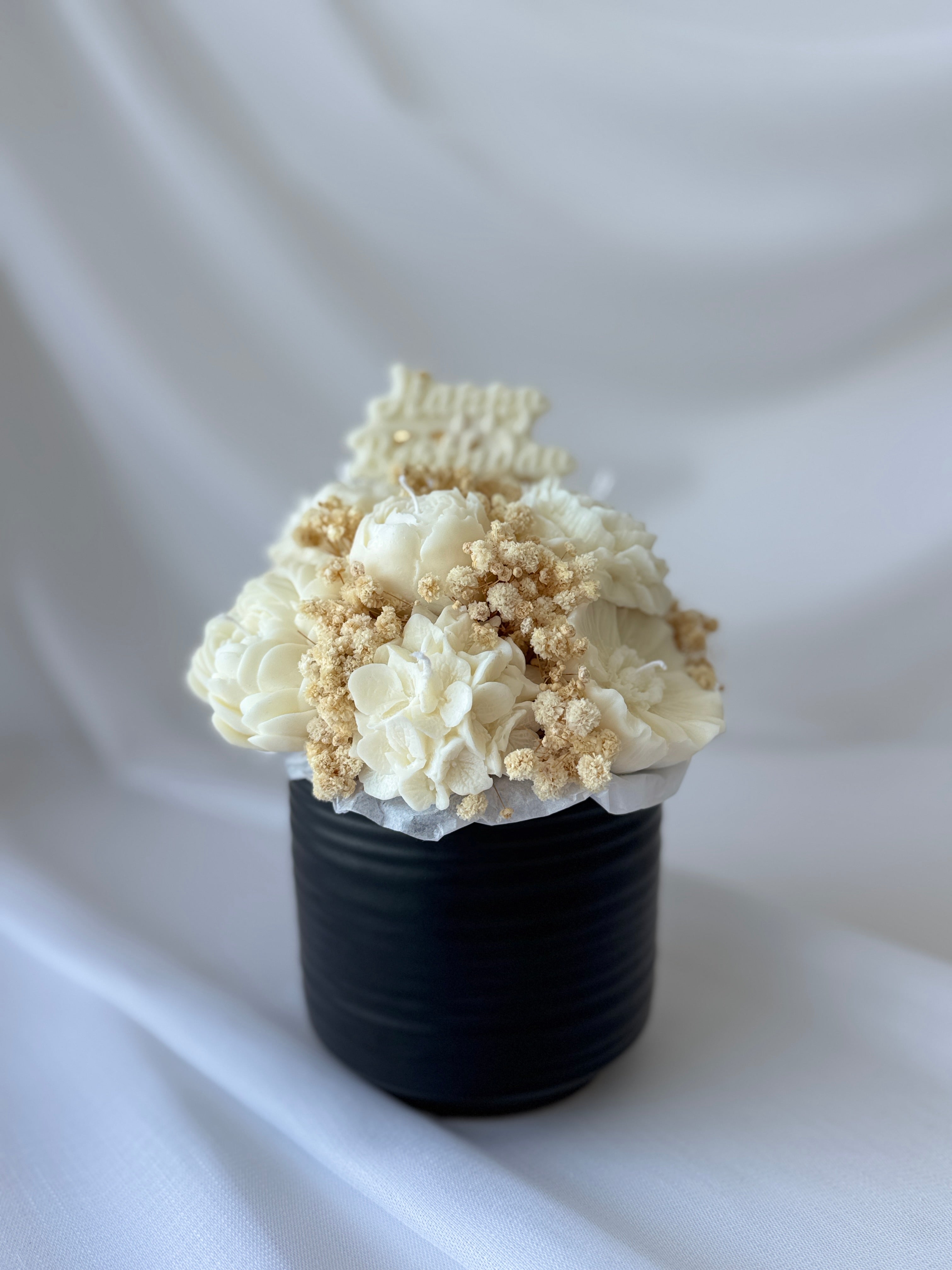 Kerzenstrauss Happy Birthday Creme mittel