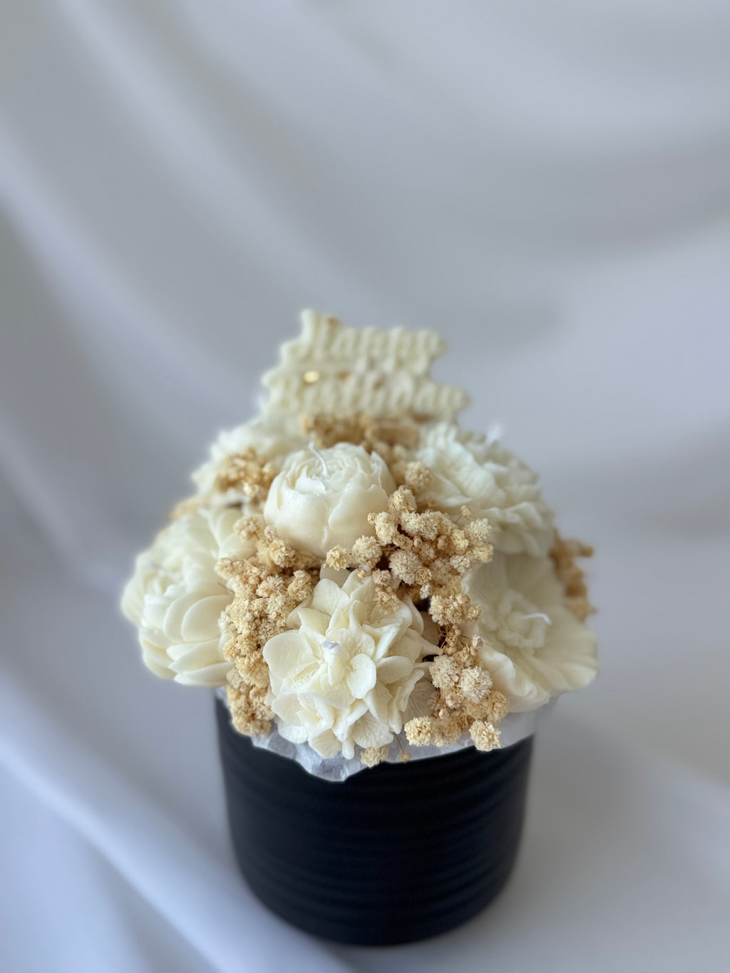 Kerzenstrauss Happy Birthday Creme mittel