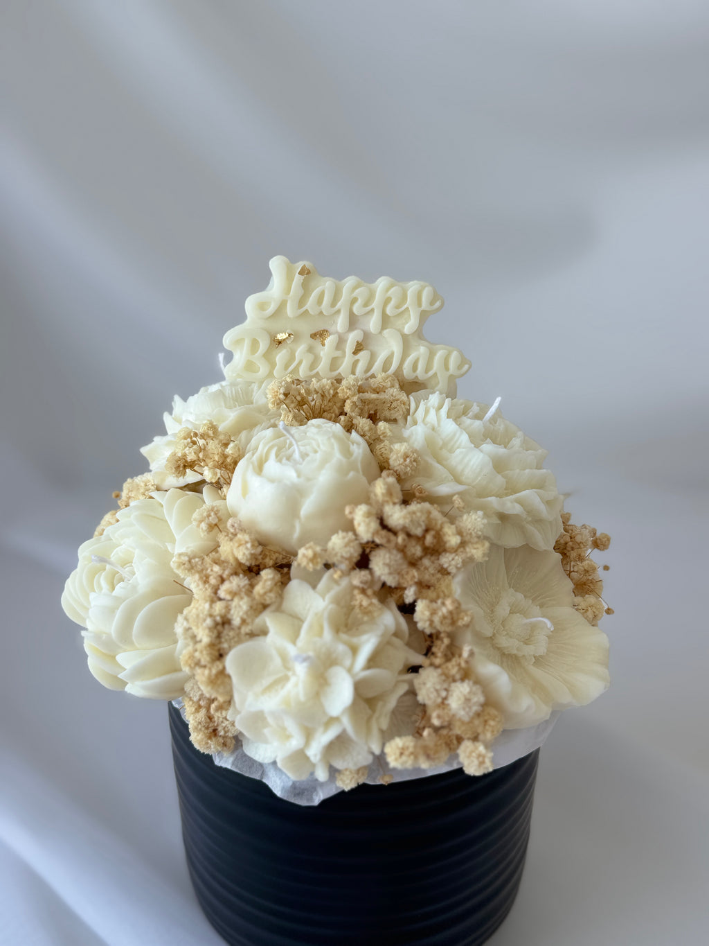 Kerzenstrauss Happy Birthday Creme mittel