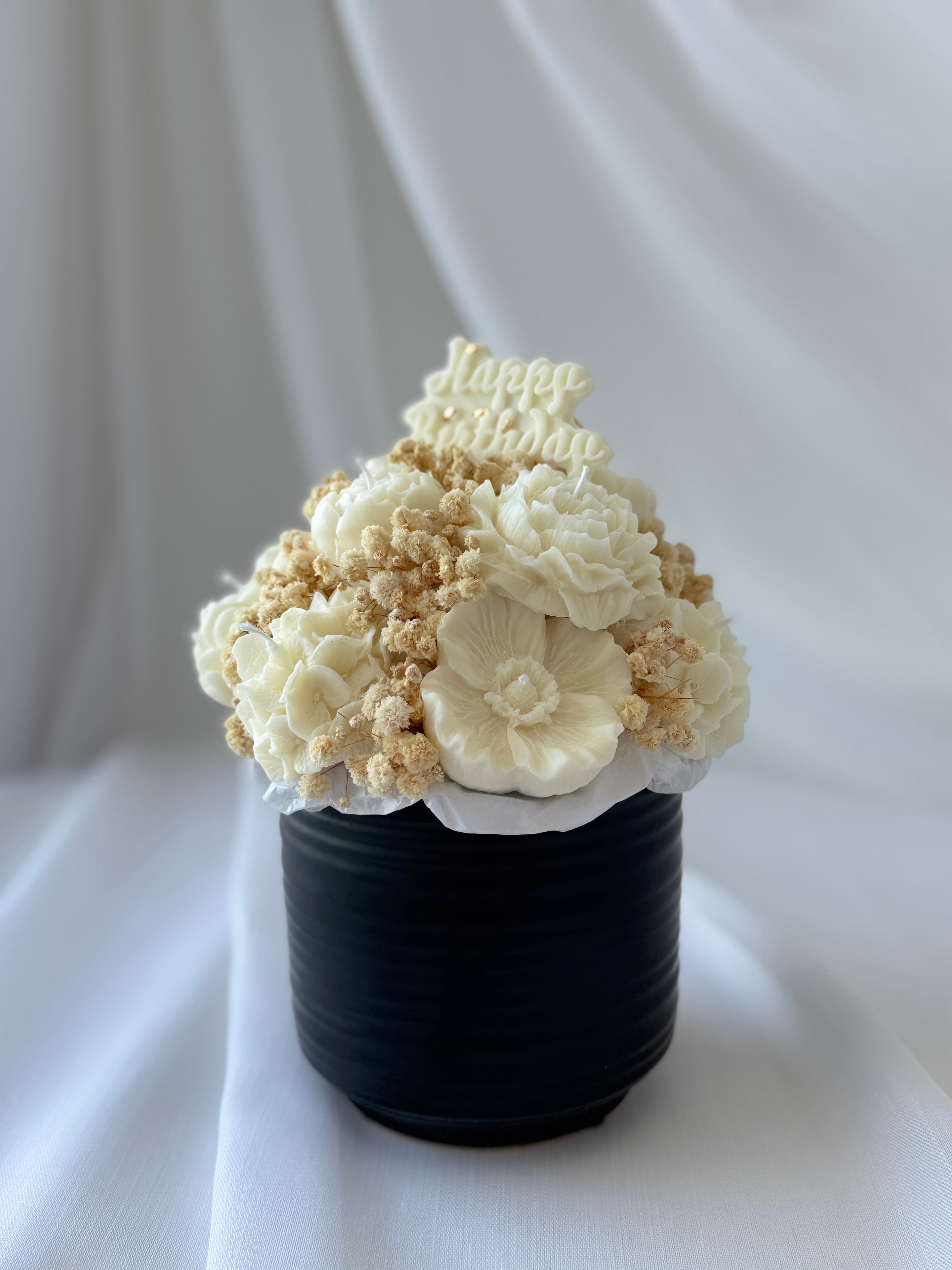 Kerzenstrauss Happy Birthday Creme mittel