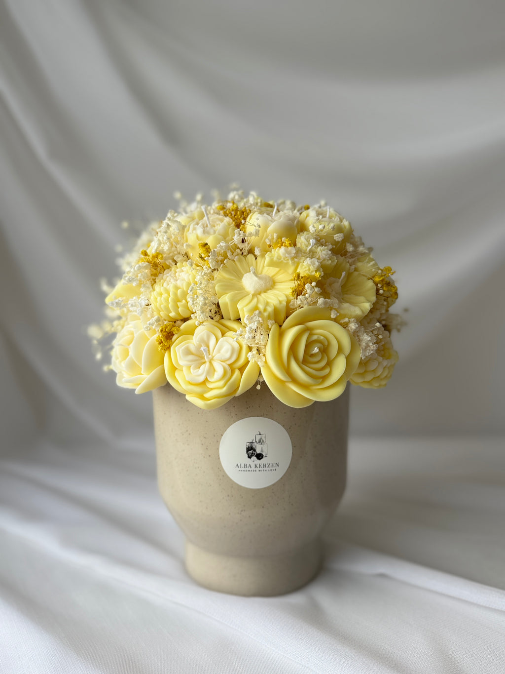 Kerzenstrauss Gelb - Blumen Kerzen Bouquet Vase