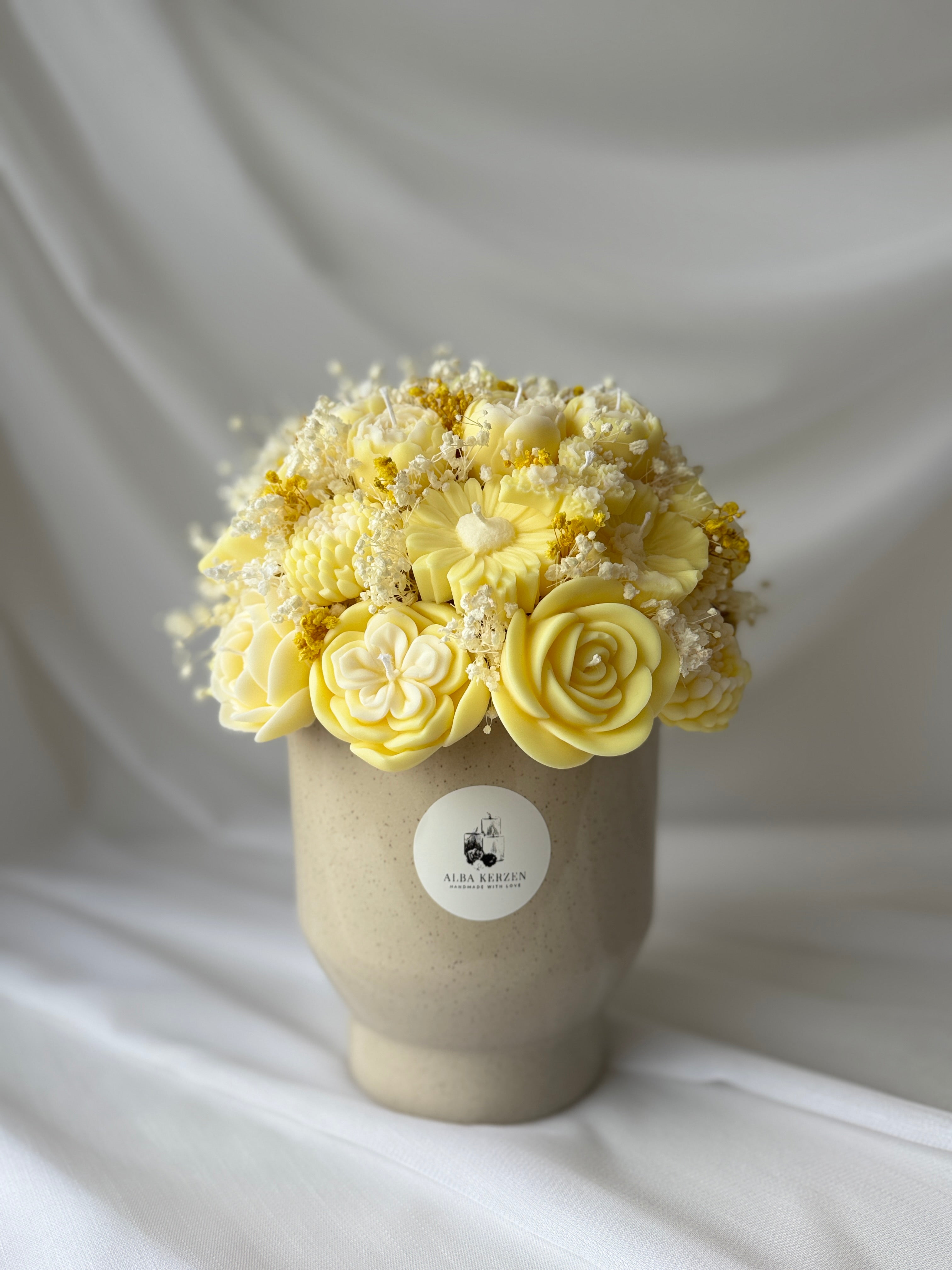 Kerzenstrauss Gelb - Blumen Kerzen Bouquet Vase