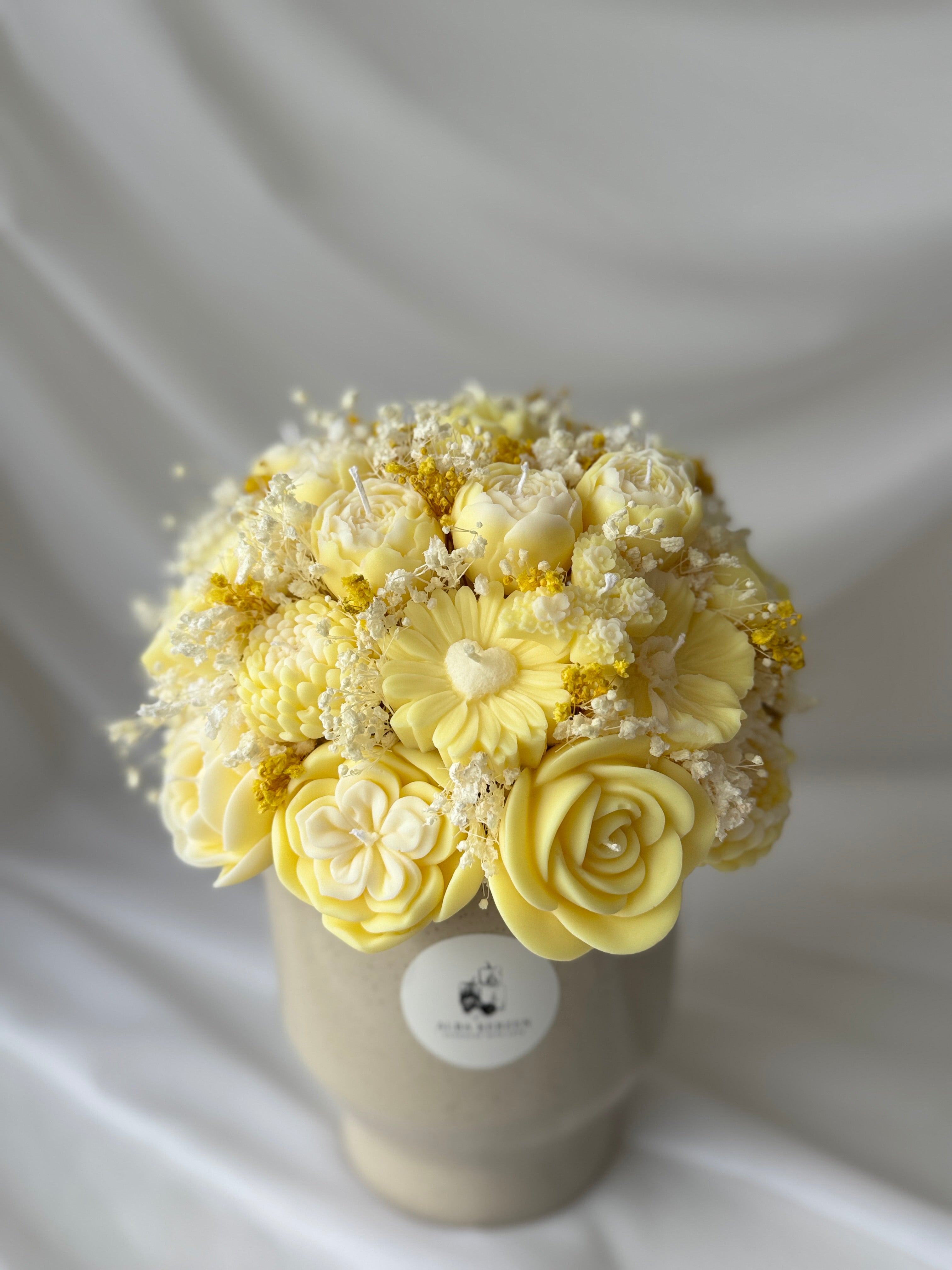 Kerzenstrauss Gelb - Blumen Kerzen Bouquet Vase