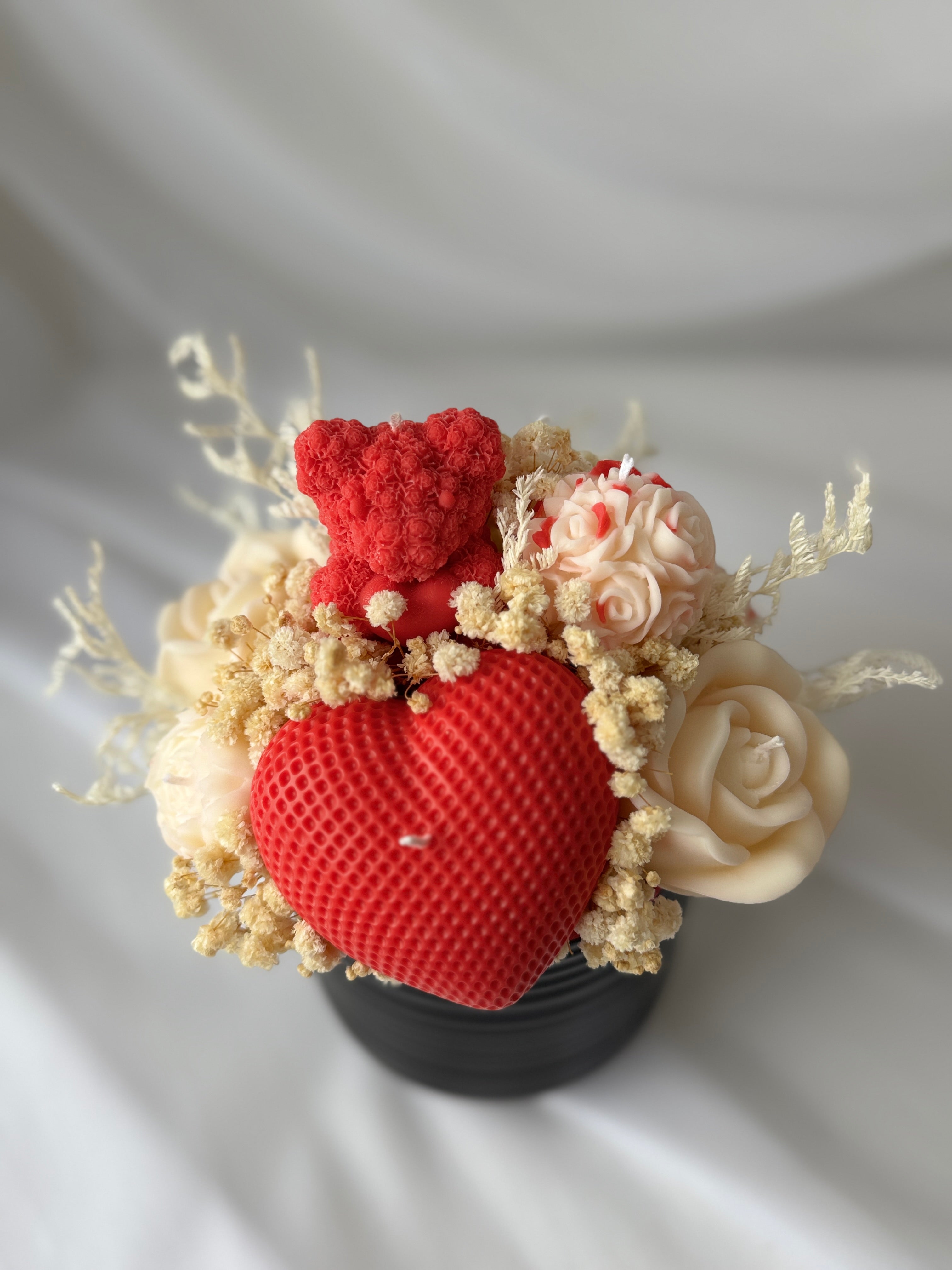 Kerzenstrauss Herz Rot Handgemacht - Love Kerzen Vase