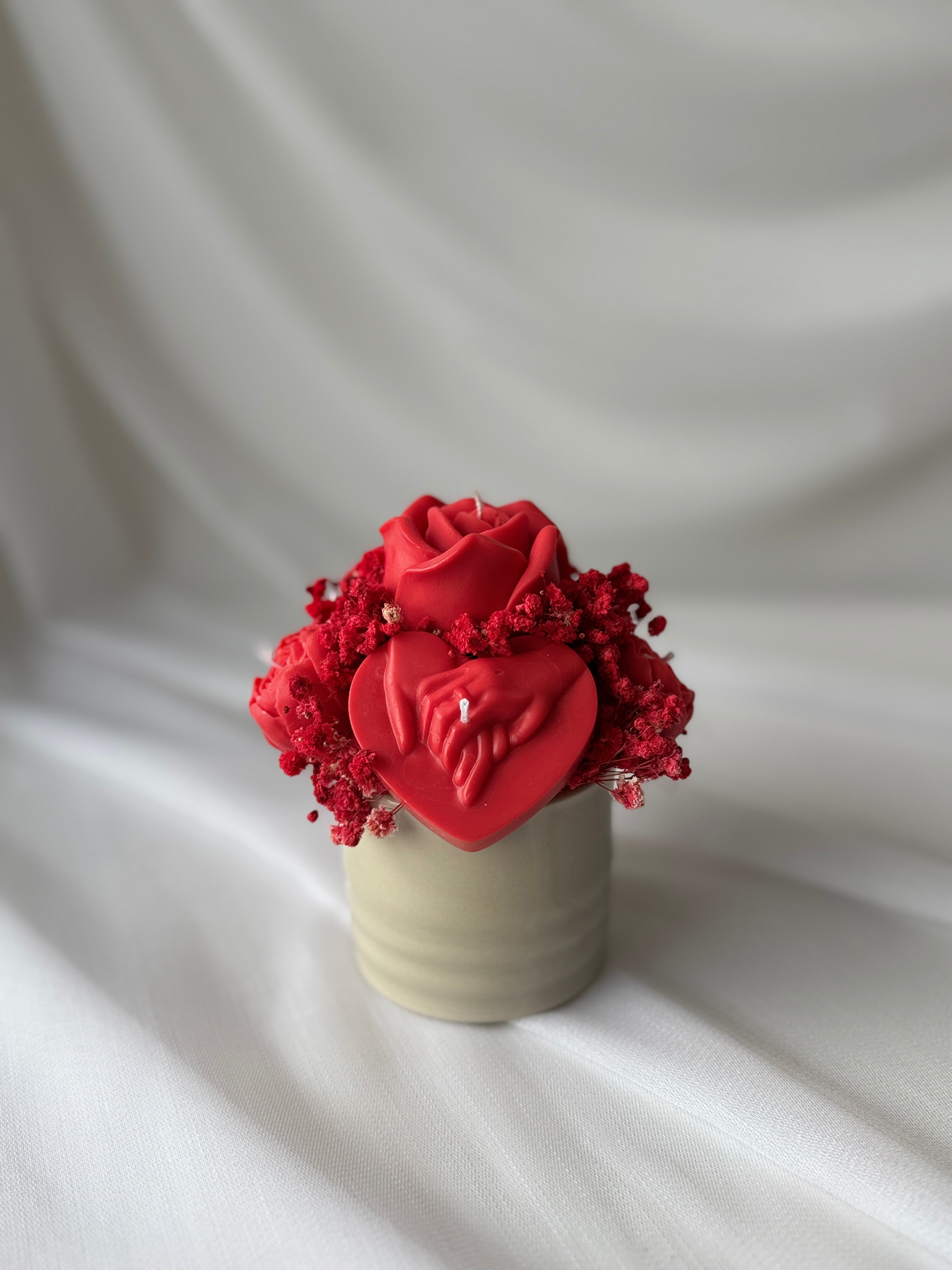 Kerzenstrauss Rot Handgemacht - Rosen Kerzen Vase Creme