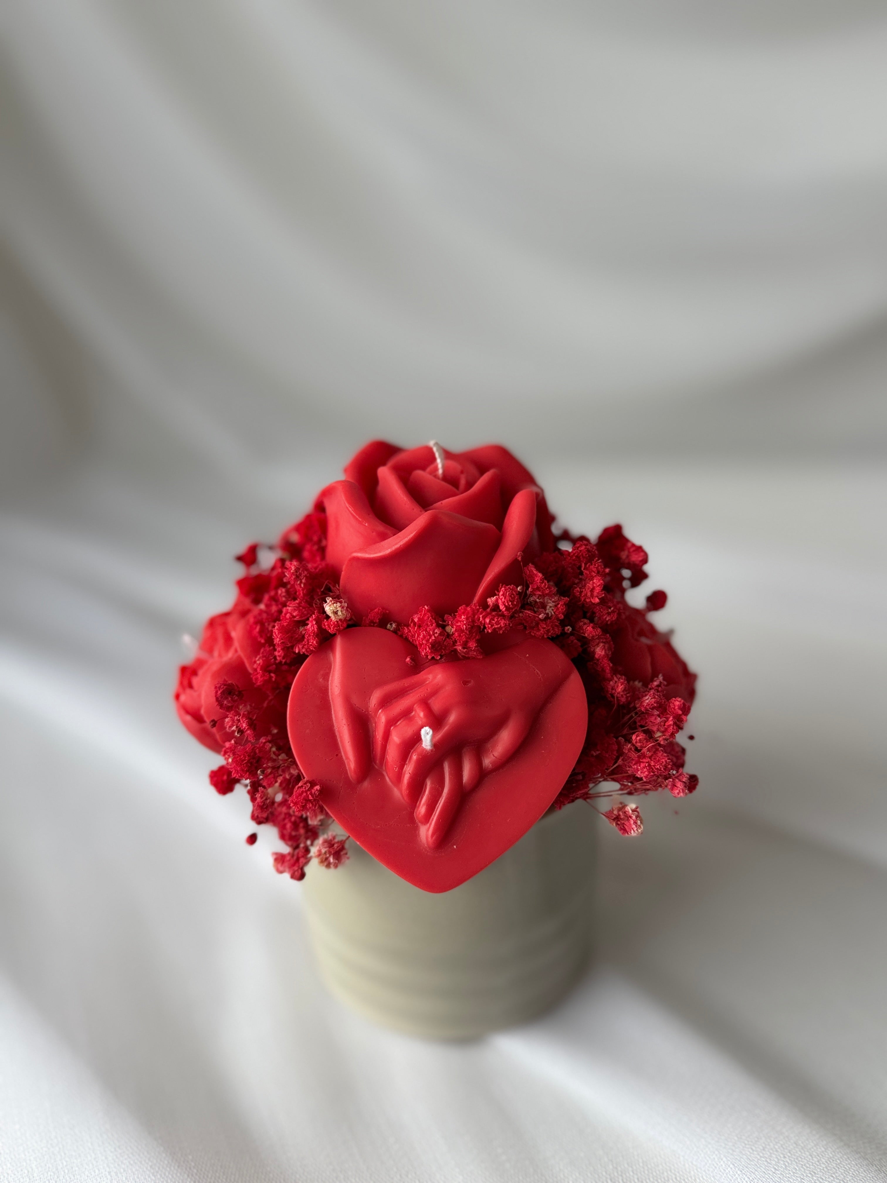 Kerzenstrauss Rot Handgemacht - Rosen Kerzen Vase Creme