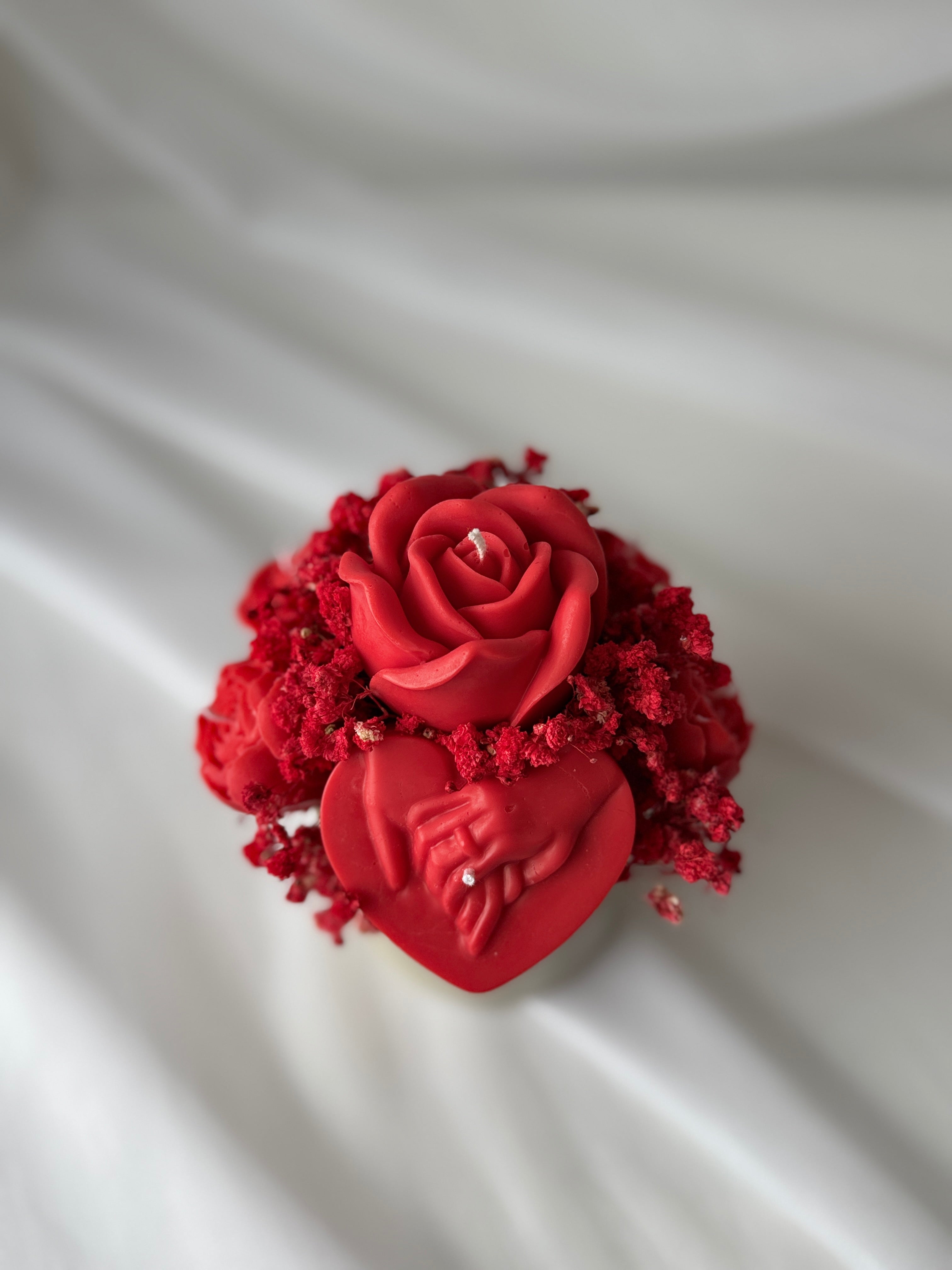 Kerzenstrauss Rot Handgemacht - Rosen Kerzen Vase Creme