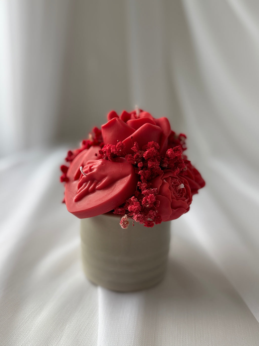 Kerzenstrauss Rot Handgemacht - Rosen Kerzen Vase Creme