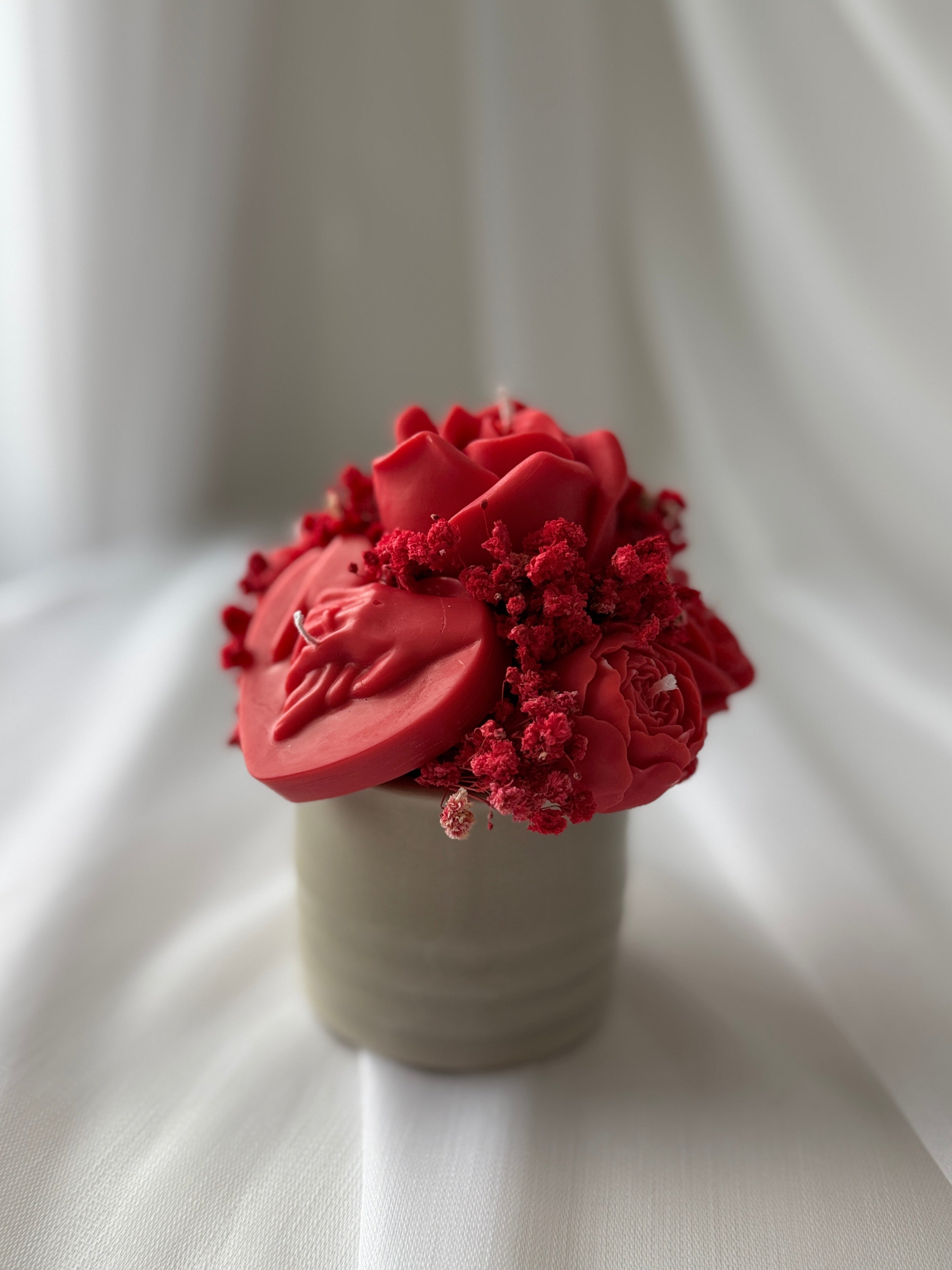 Kerzenstrauss Rot Handgemacht - Rosen Kerzen Vase Creme