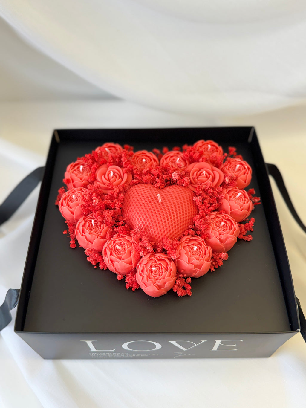 Kerzenstrauss Love Box Herz Rot - Premium Geschenkbox