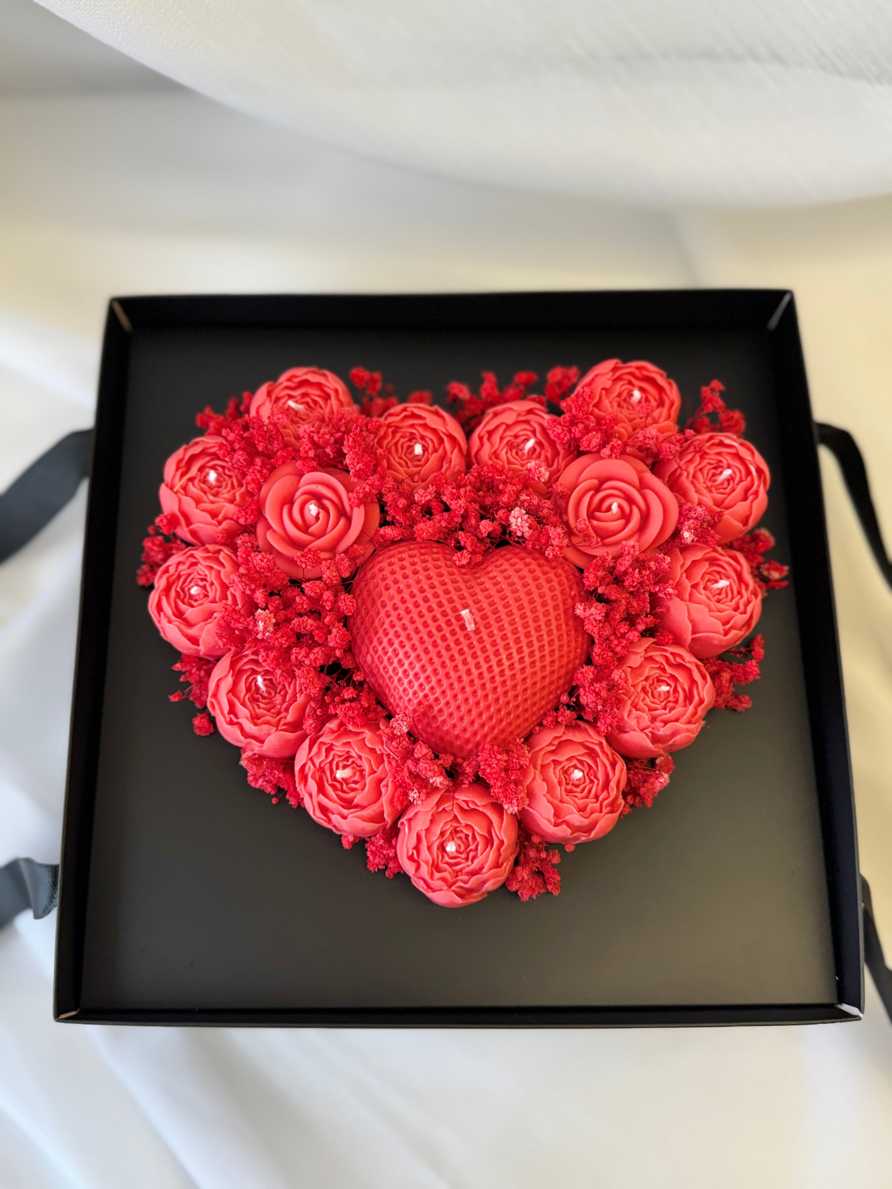 Kerzenstrauss Love Box Herz Rot - Premium Geschenkbox