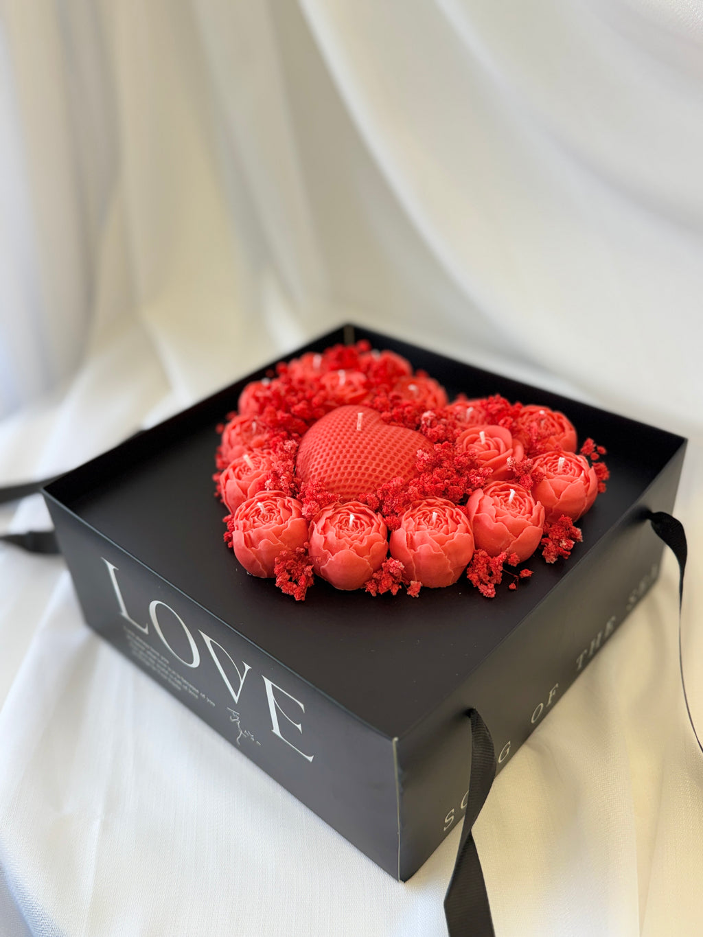 Kerzenstrauss Love Box Herz Rot - Premium Geschenkbox