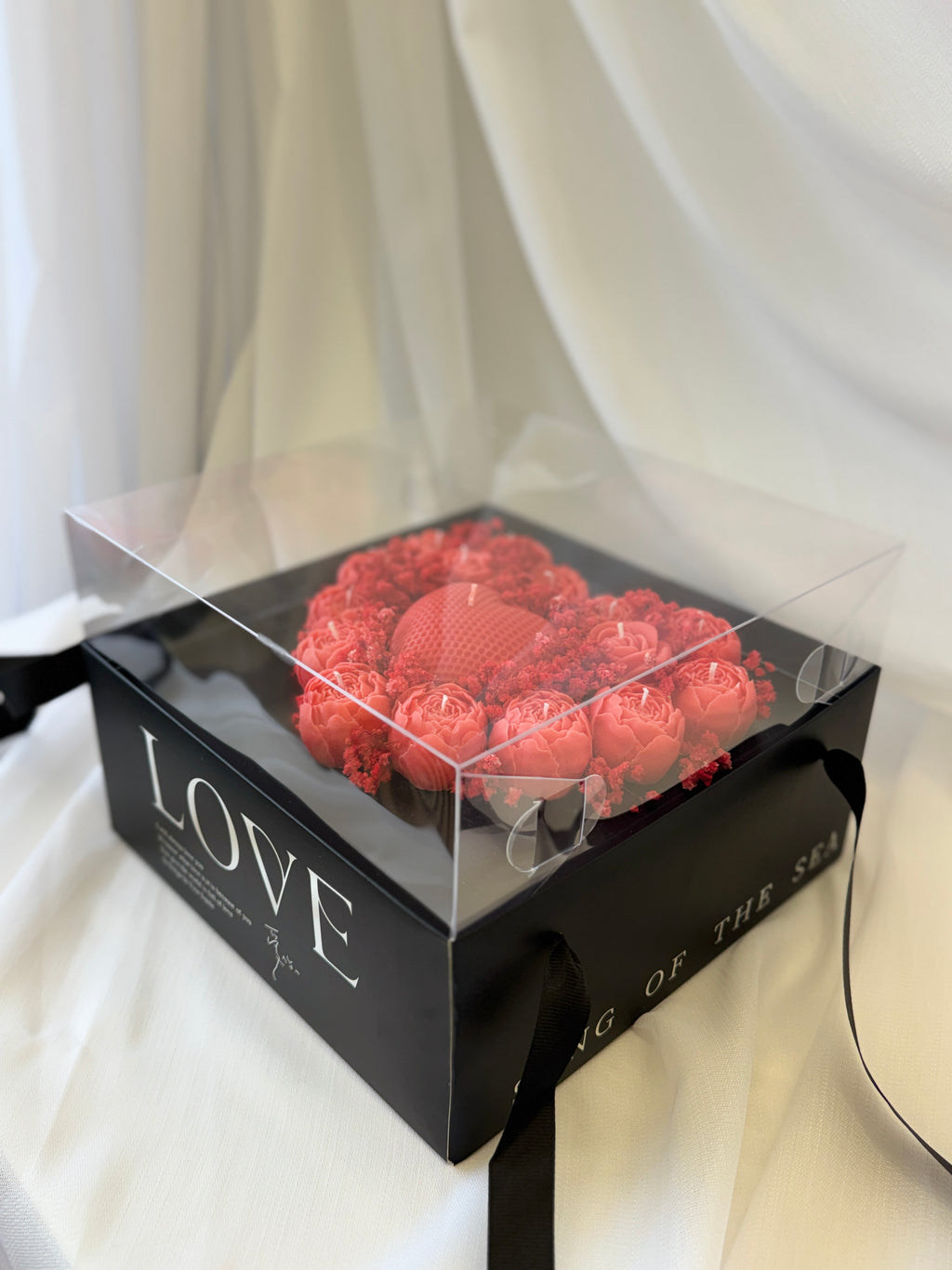 Kerzenstrauss Love Box Herz Rot - Premium Geschenkbox