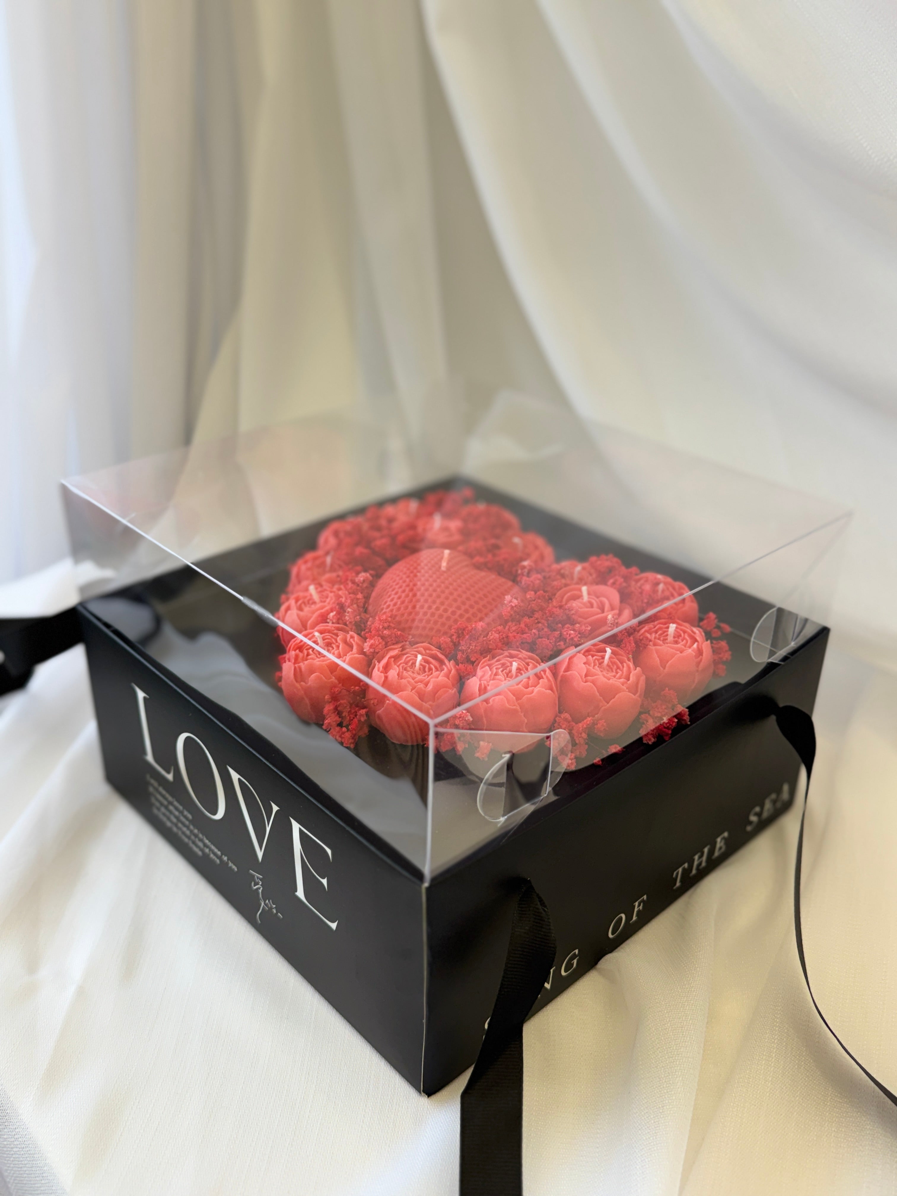 Kerzenstrauss Love Box Herz Rot - Premium Geschenkbox