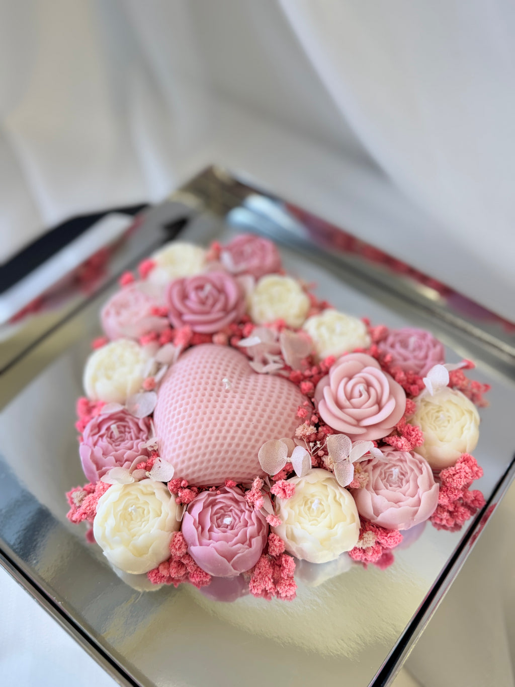 Kerzenstrauss Love Box Herz Rosa - Premium Geschenkbox