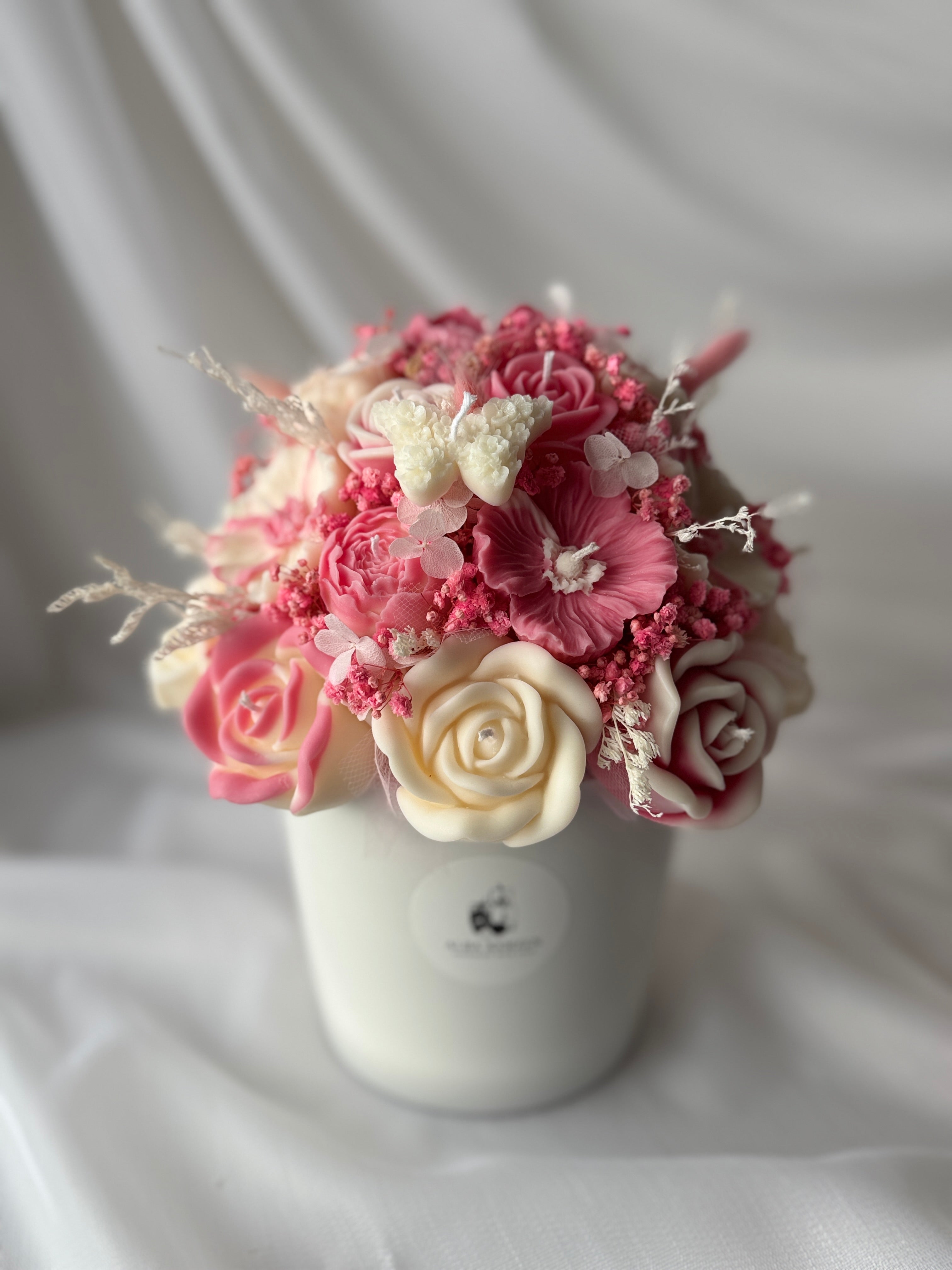 Kerzenstrauß Rosa-Weiß