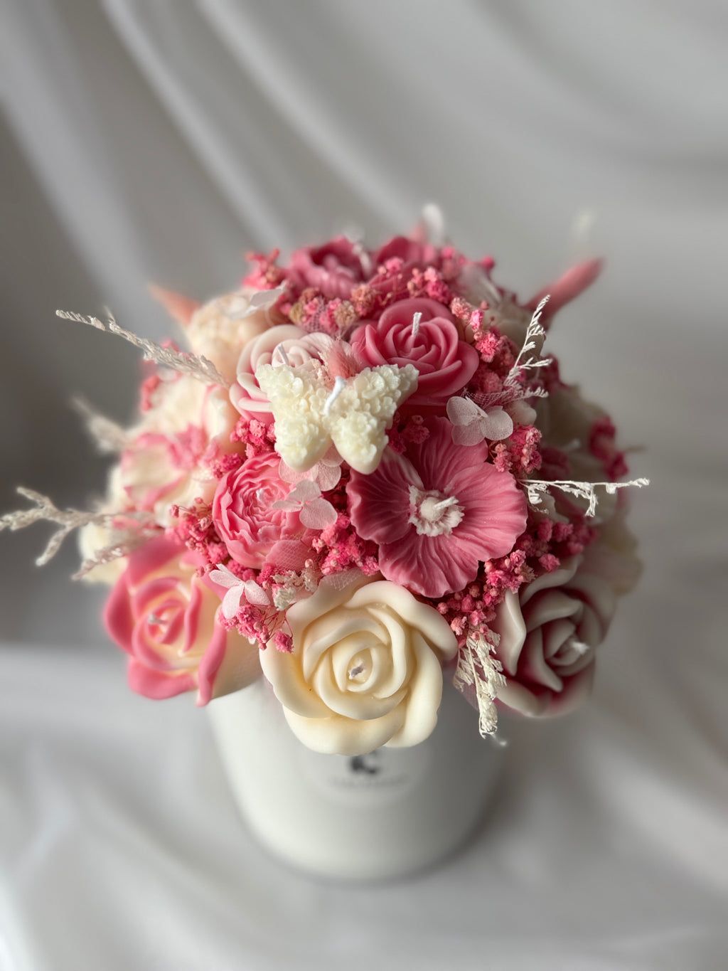 Kerzenstrauß Rosa-Weiß