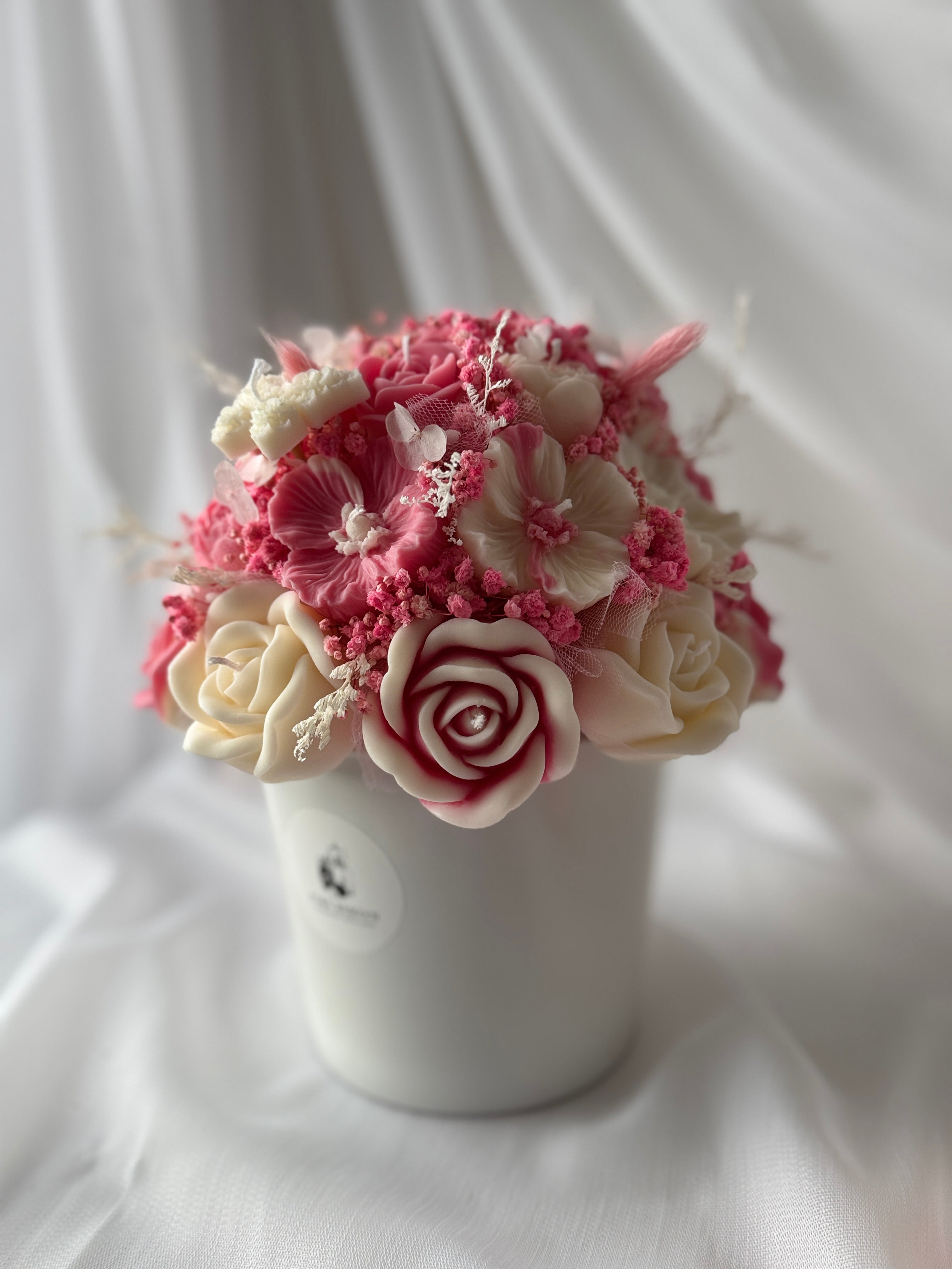 Kerzenstrauß Rosa-Weiß