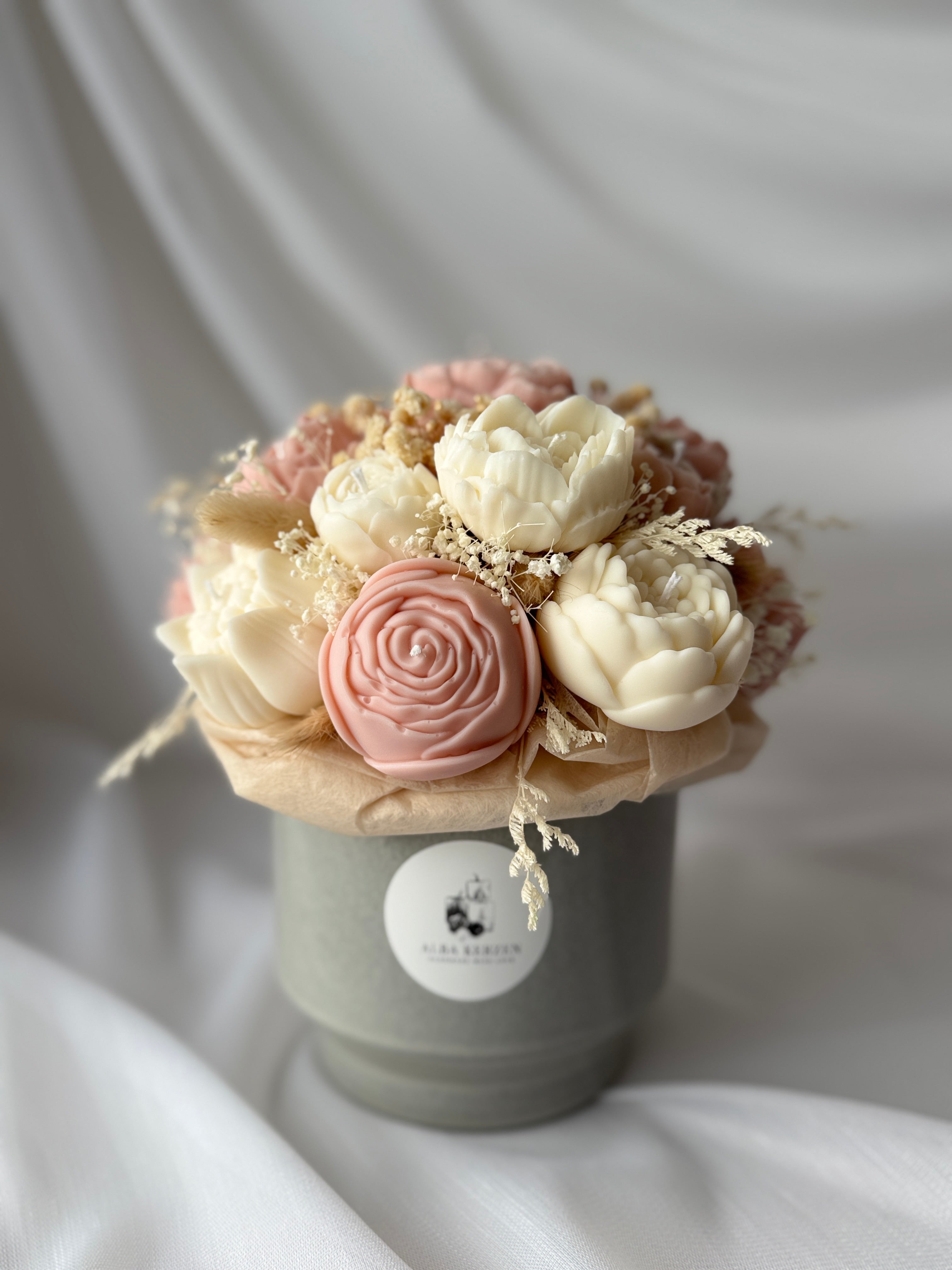 Kerzenstrauß Pastell Rosa-Creme