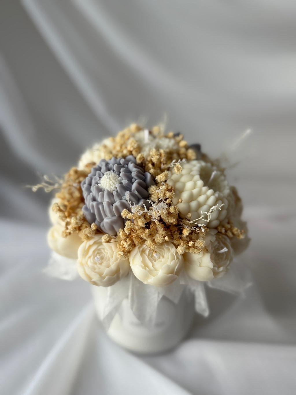 Kerzenstrauß Creme-Gold-Grau