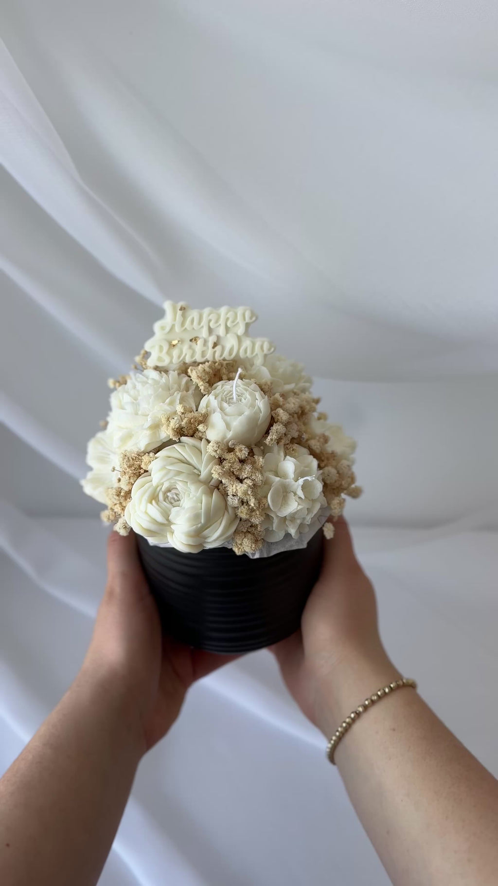 Kerzenstrauss Happy Birthday Creme mittel