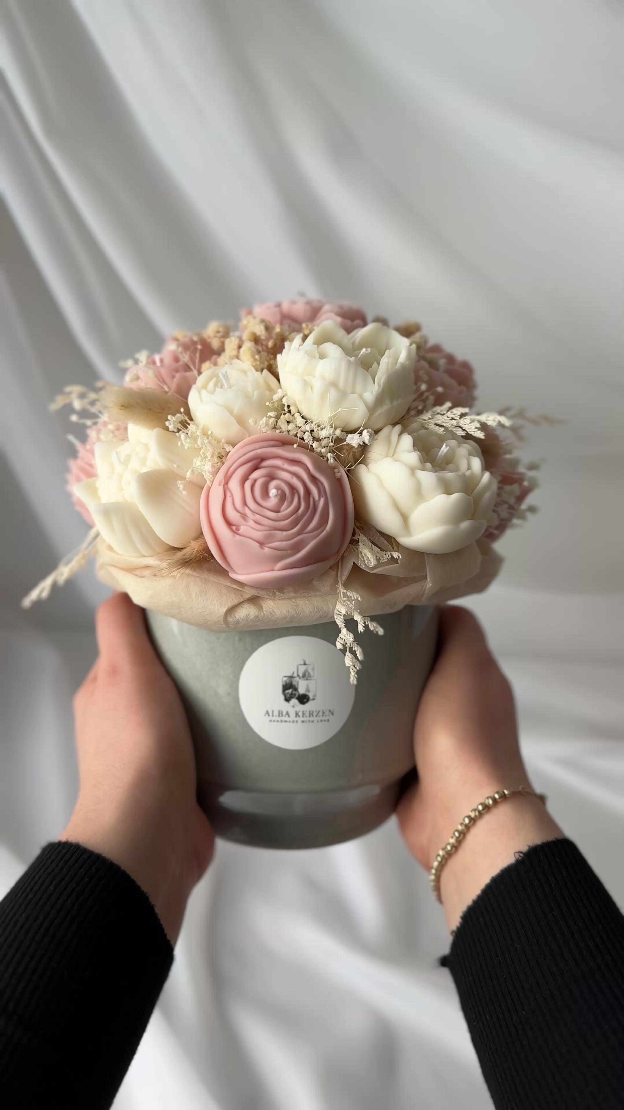 Kerzenstrauß Pastell Rosa-Creme