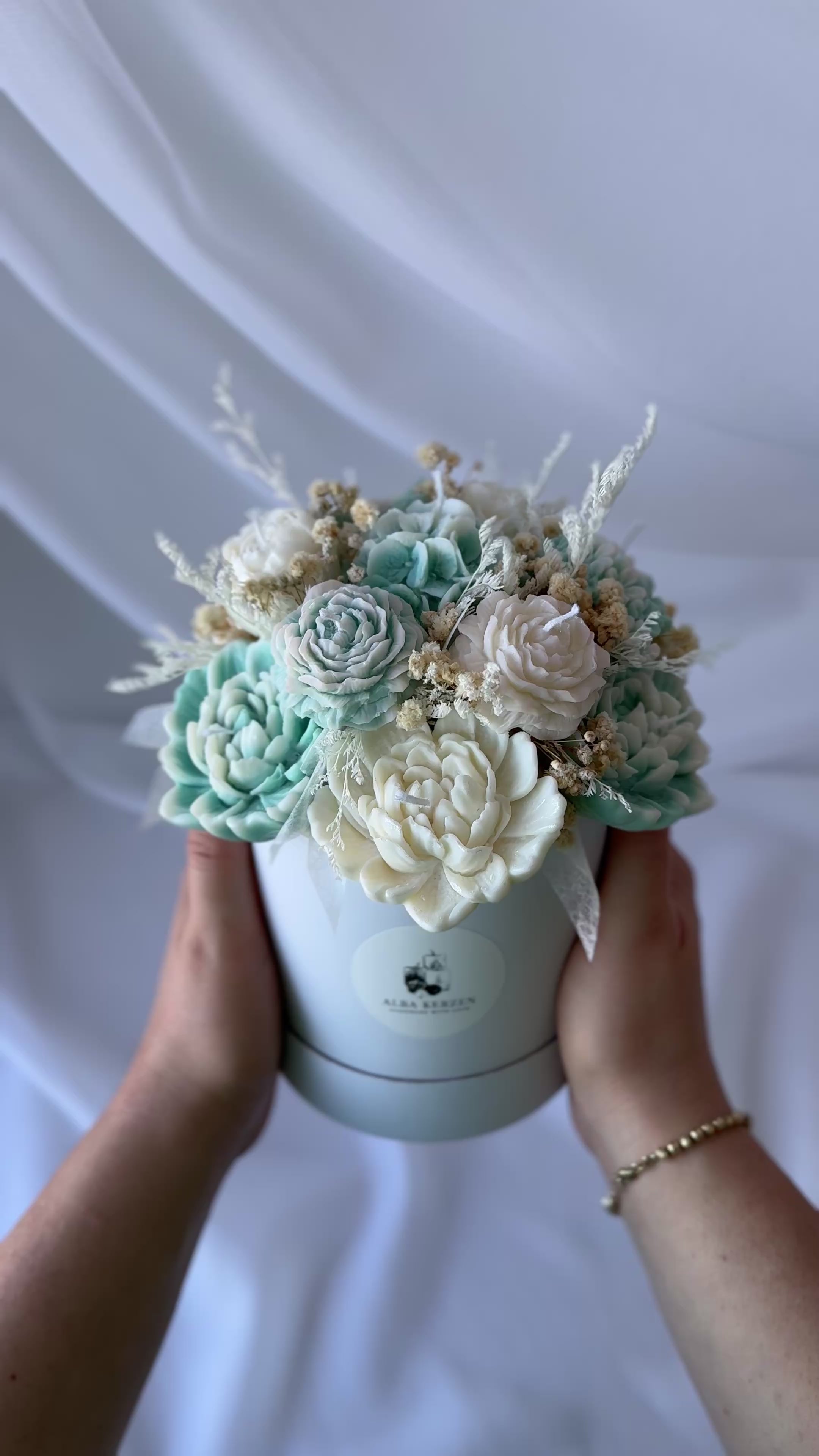 Kerzenstrauss Mint & Creme mittel