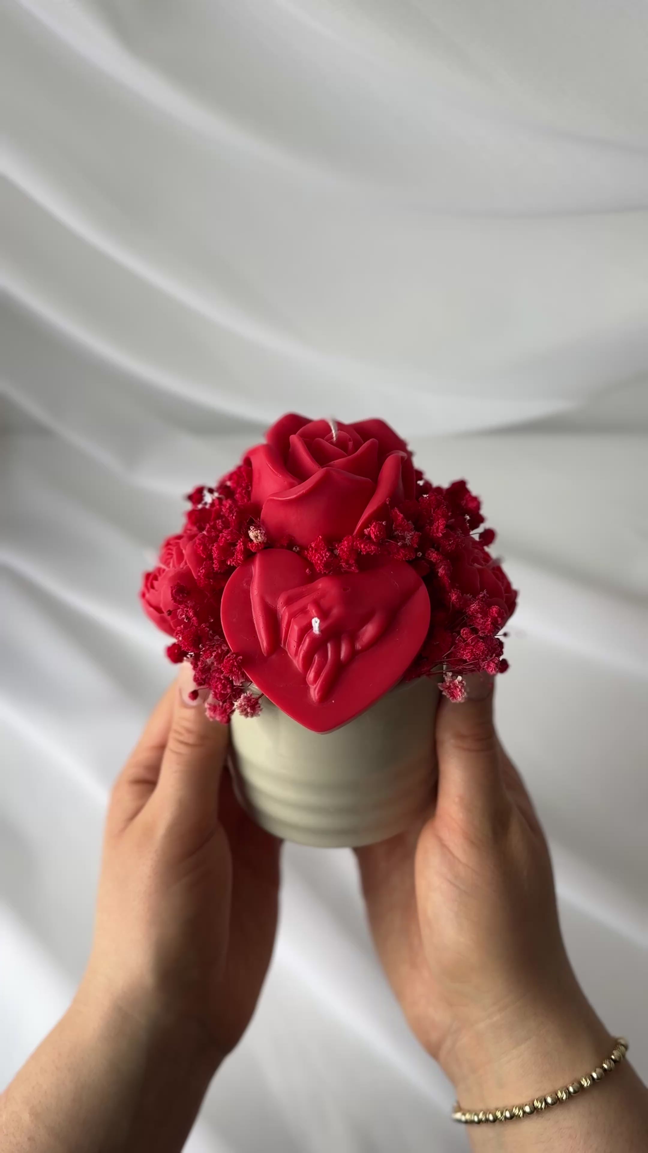 Kerzenstrauss Rot Handgemacht - Rosen Kerzen Vase Creme