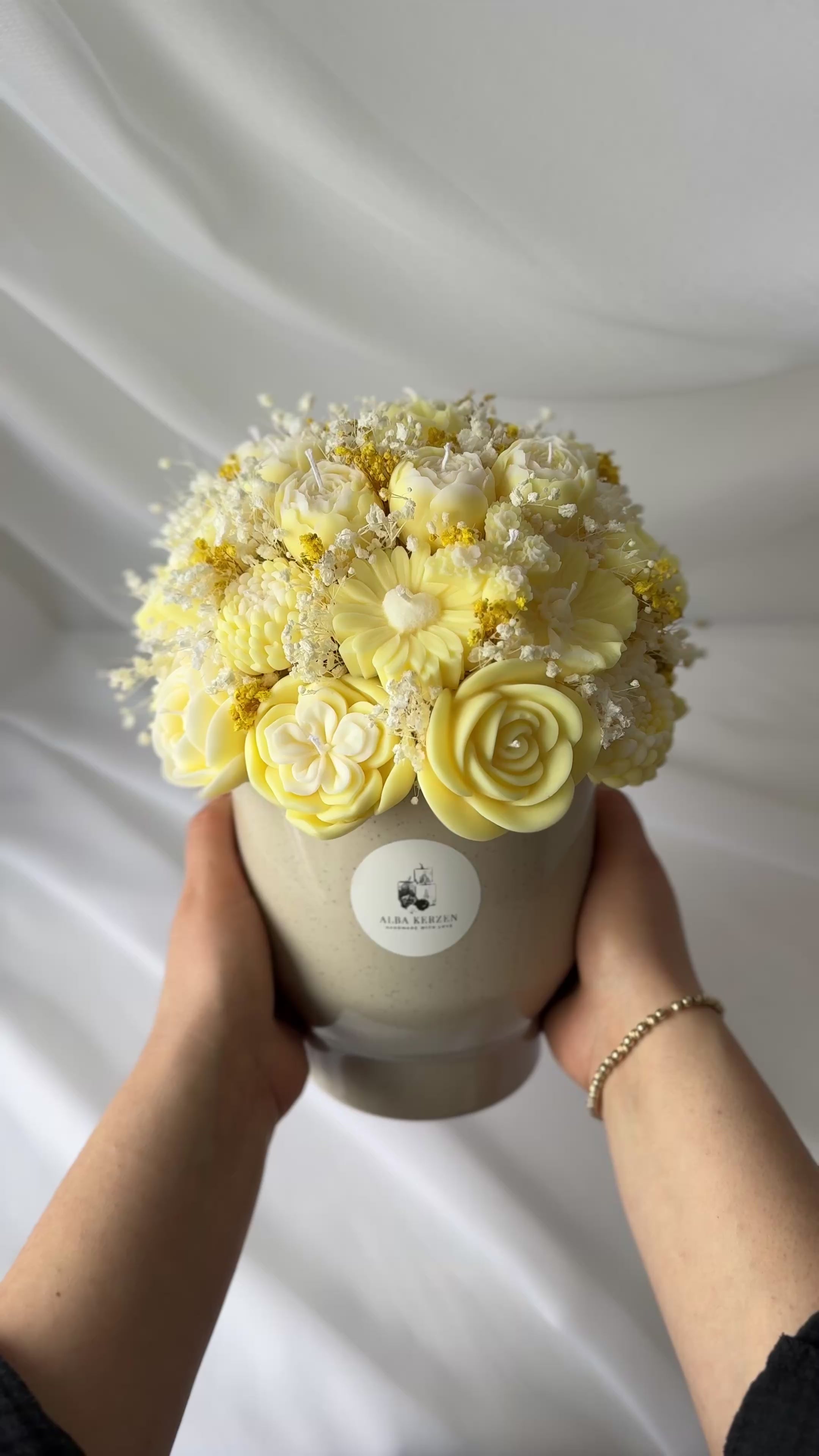 Kerzenstrauss Gelb - Blumen Kerzen Bouquet Vase