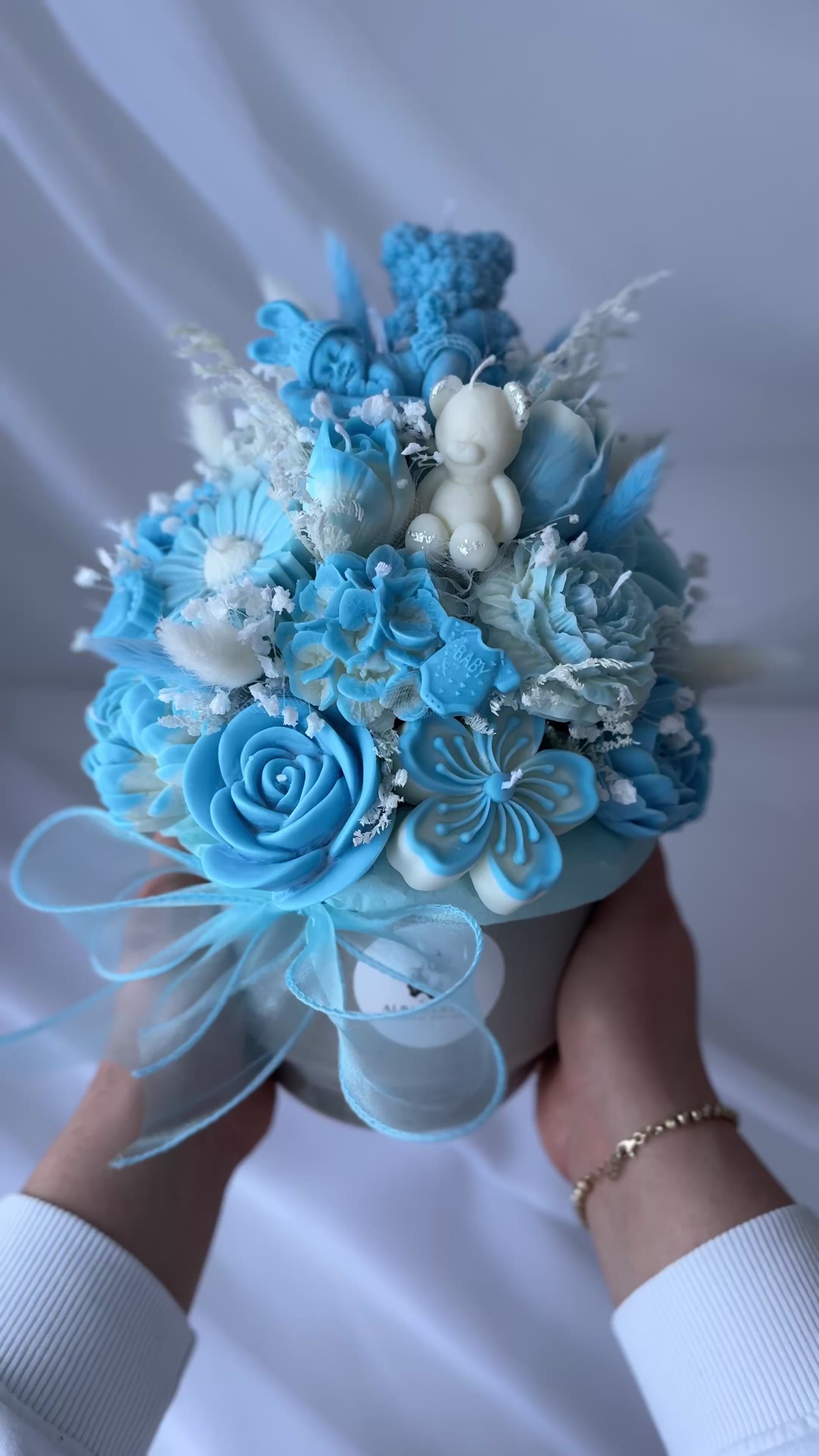 Kerzenstrauss Baby Boy Blau gross