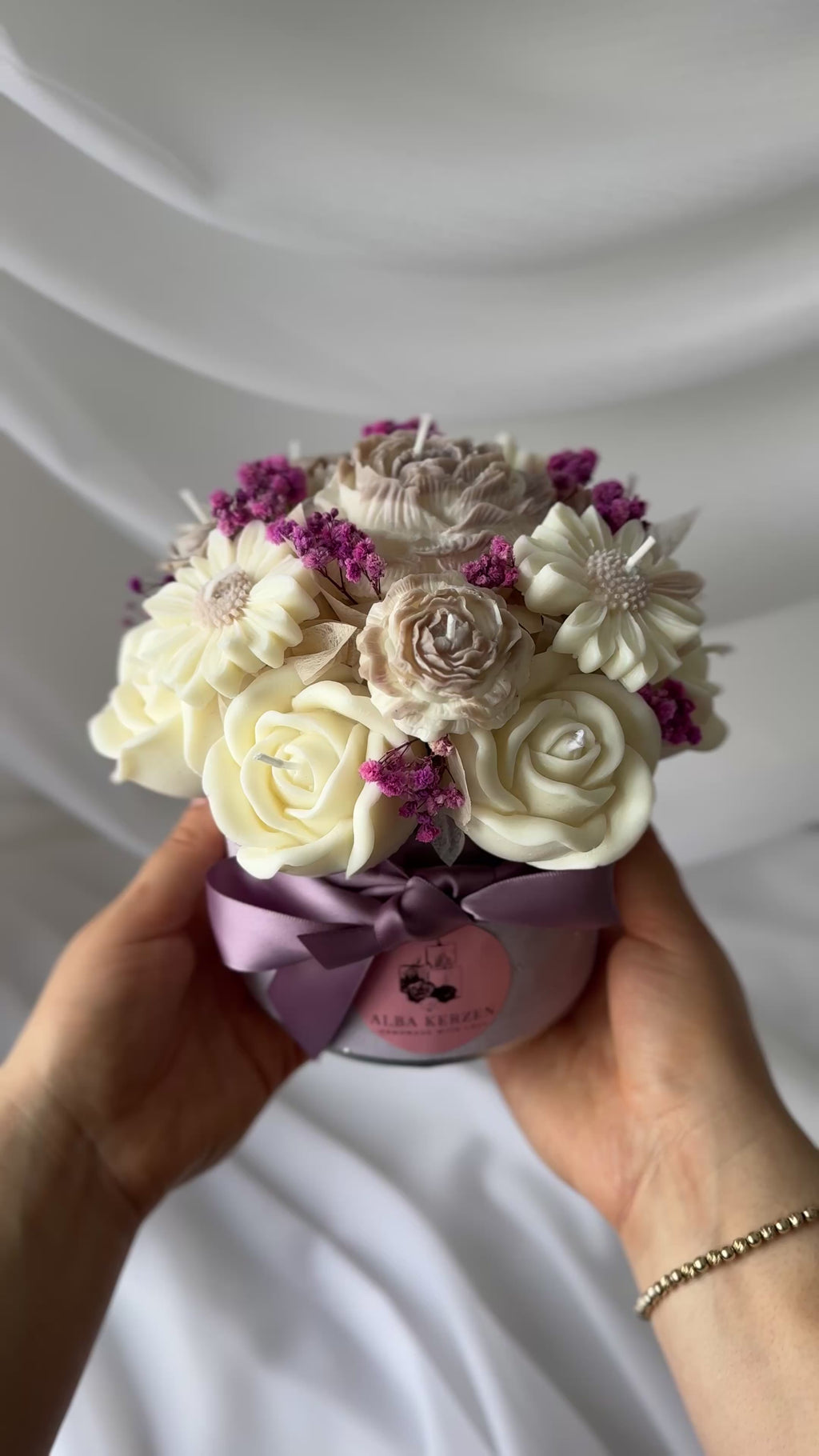 Kerzenstrauss violett/beige mittel